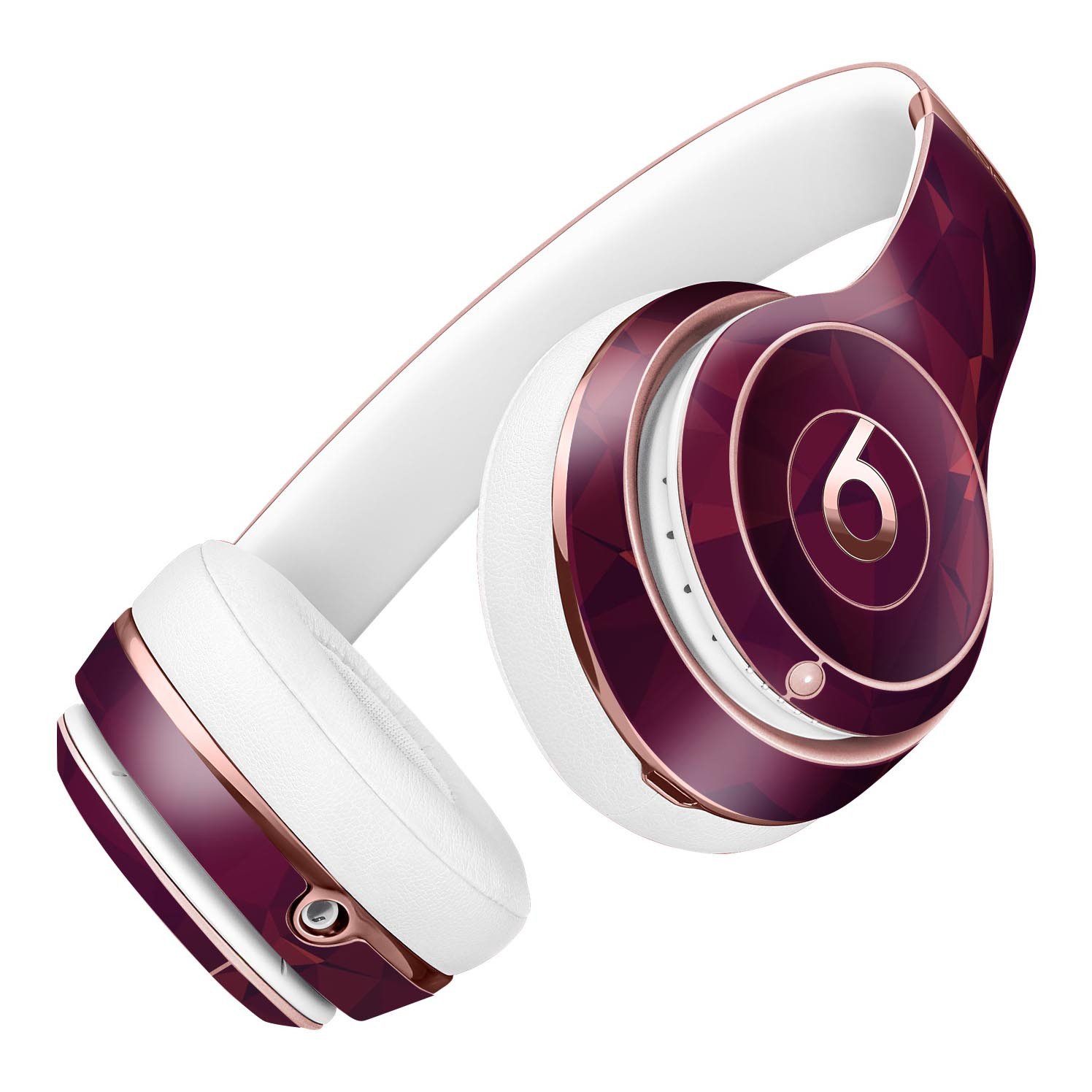Red and Burgundy Geometric Shapes Full-Body Skin Kit for Beats by Dre Solo 3 Wireless Headphones, showcasing vibrant colors and precise cut.
