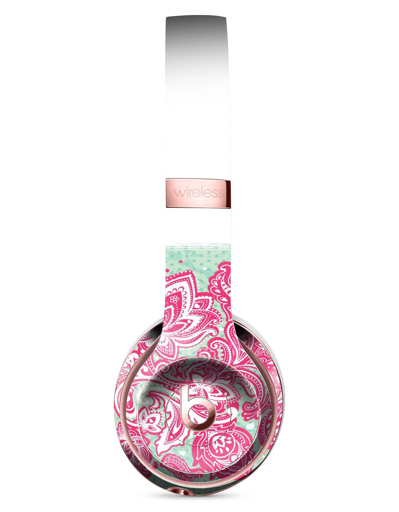 Red and Green Floral Ethnic Skin Kit for Beats by Dre Solo 3 Wireless Headphones, showcasing vibrant floral patterns.