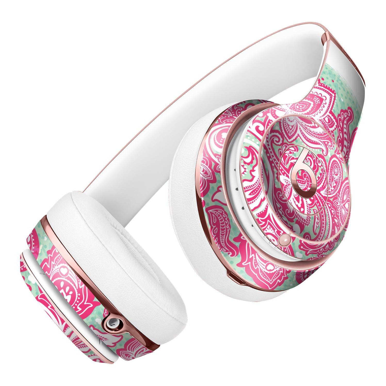 Red and Green Floral Ethnic Skin Kit for Beats by Dre Solo 3 Wireless Headphones, showcasing vibrant floral patterns.