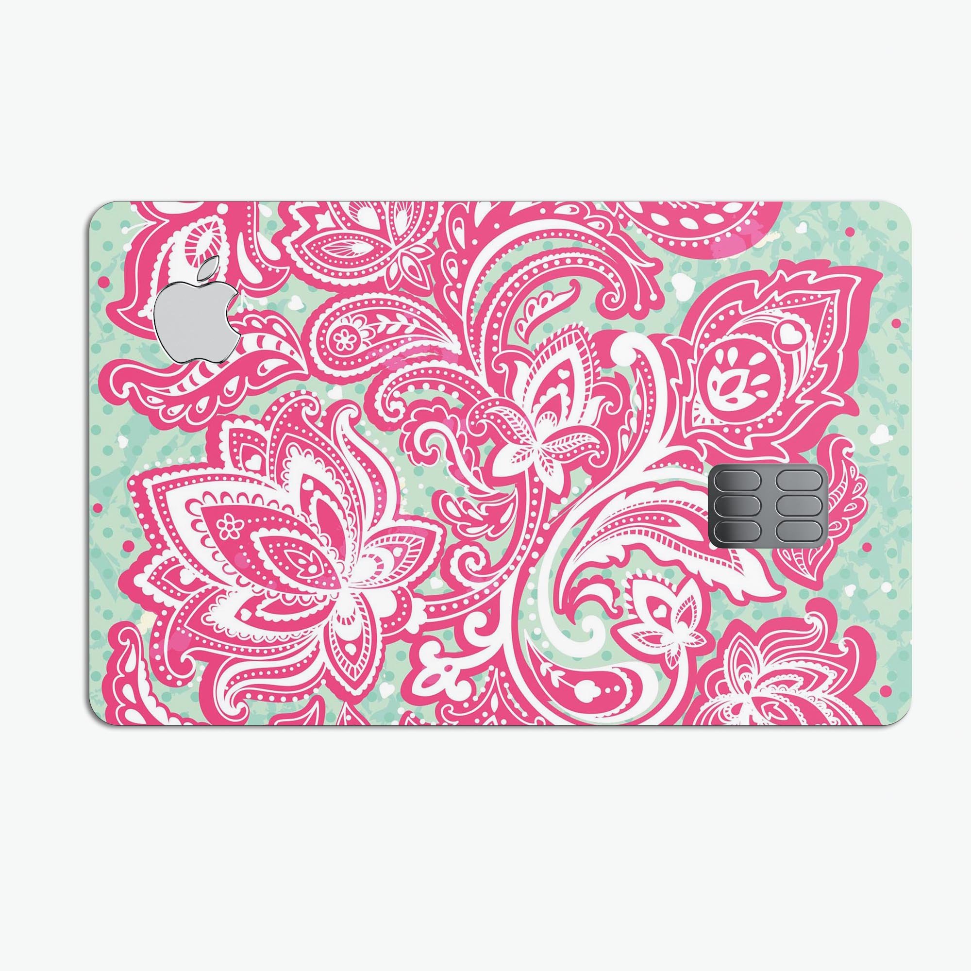 Red and Green Floral Ethnic decal skin for Apple Card, showcasing vibrant floral patterns on a sleek surface.