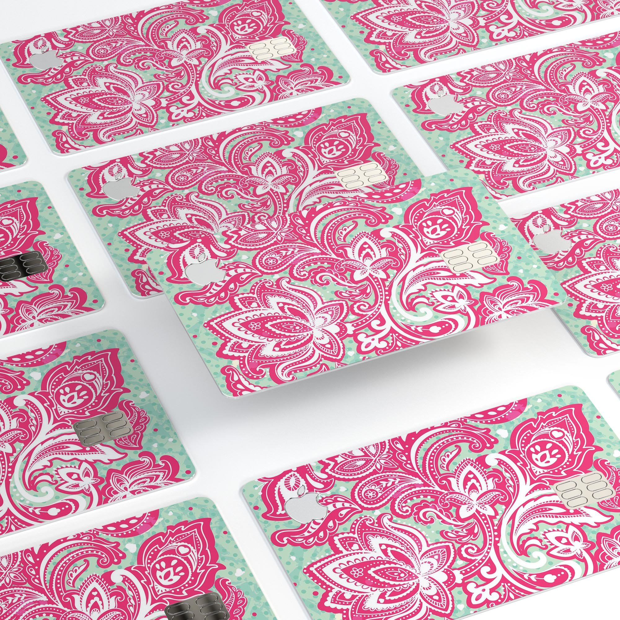 Red and Green Floral Ethnic decal skin for Apple Card, showcasing vibrant floral patterns on a sleek surface.