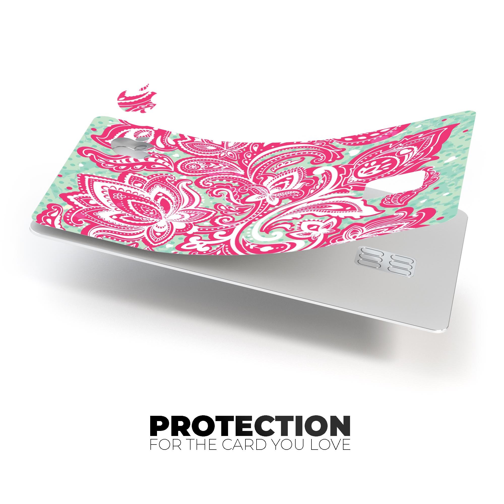Red and Green Floral Ethnic decal skin for Apple Card, showcasing vibrant floral patterns on a sleek surface.