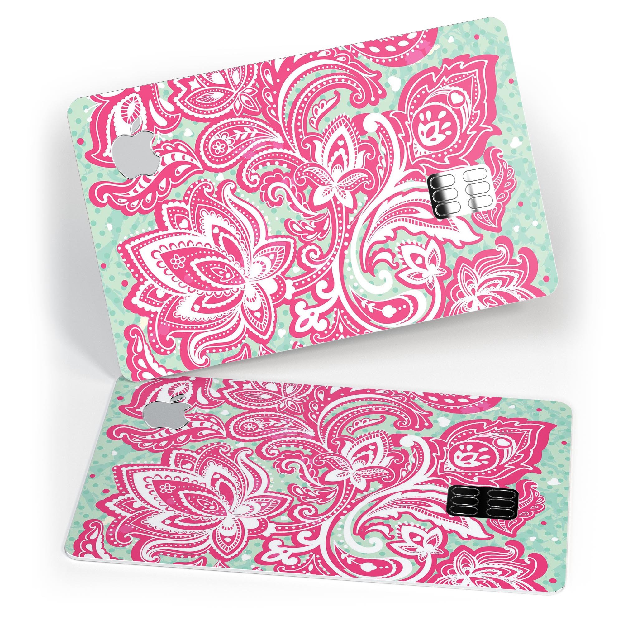 Red and Green Floral Ethnic decal skin for Apple Card, showcasing vibrant floral patterns on a sleek surface.