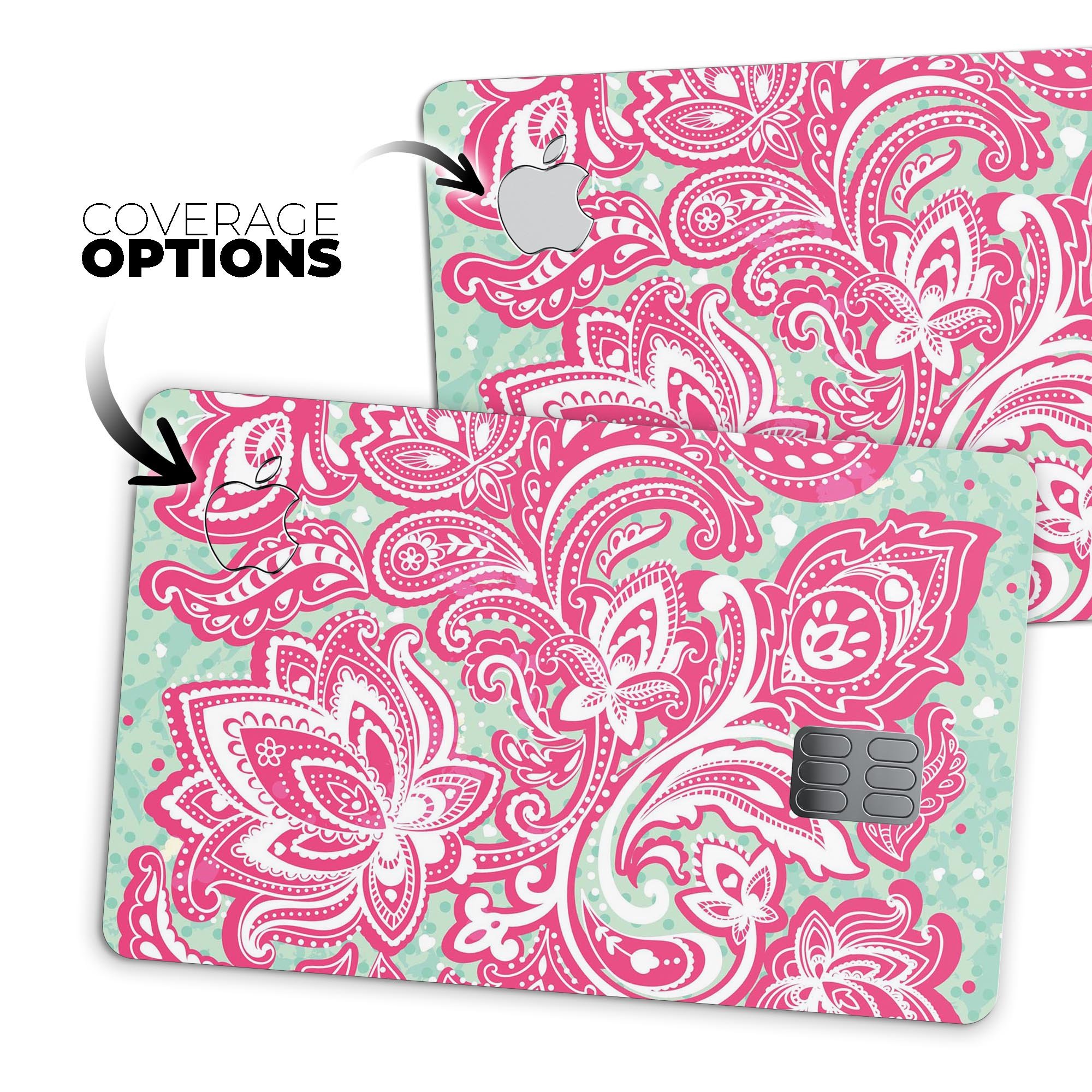 Red and Green Floral Ethnic decal skin for Apple Card, showcasing vibrant floral patterns on a sleek surface.