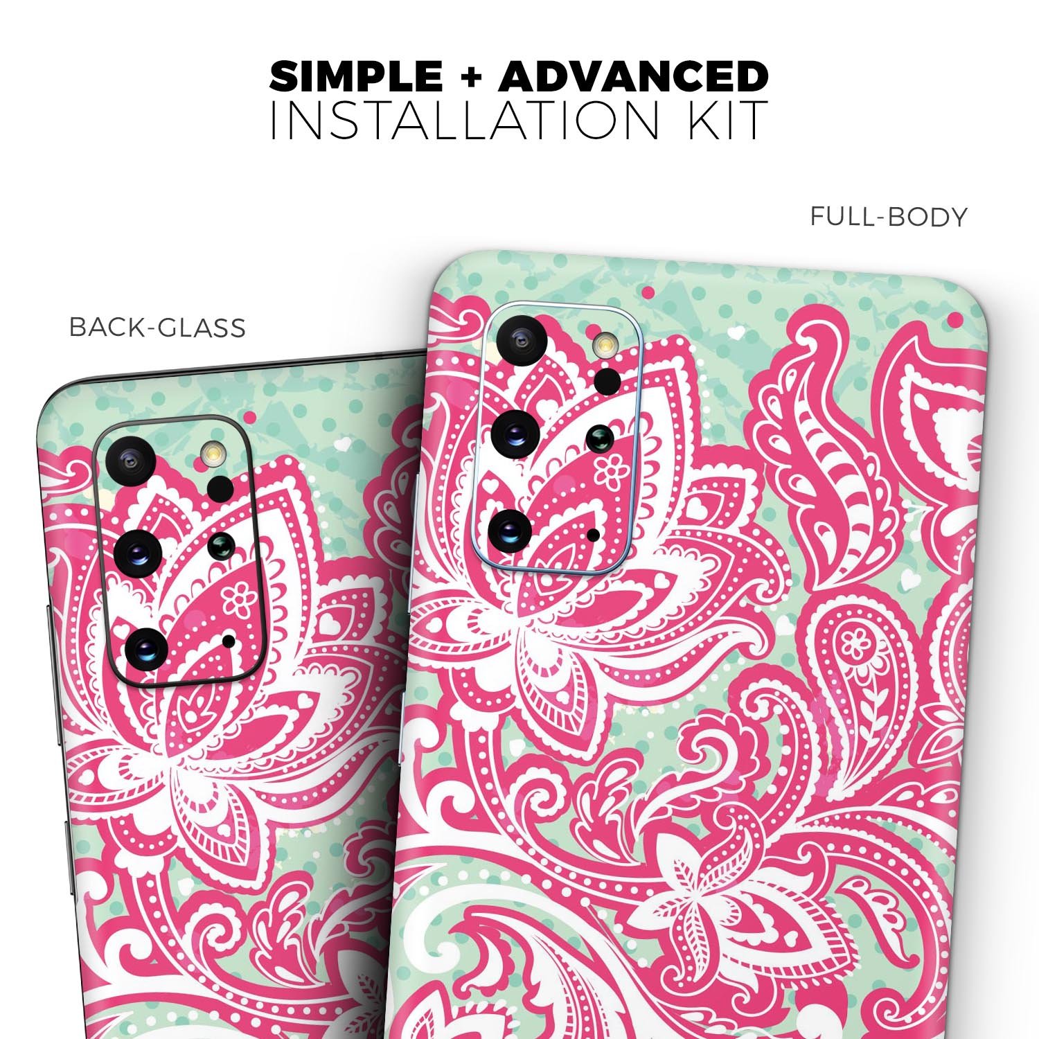 Red and Green Floral Ethnic Skin-Kit for Samsung Galaxy S-Series, showcasing vibrant floral patterns on a sleek vinyl surface.