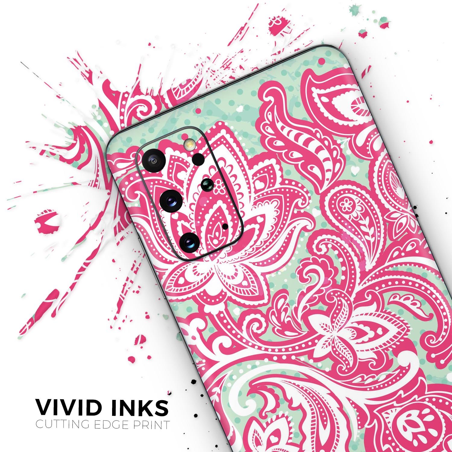 Red and Green Floral Ethnic Skin-Kit for Samsung Galaxy S-Series, showcasing vibrant floral patterns on a sleek vinyl surface.