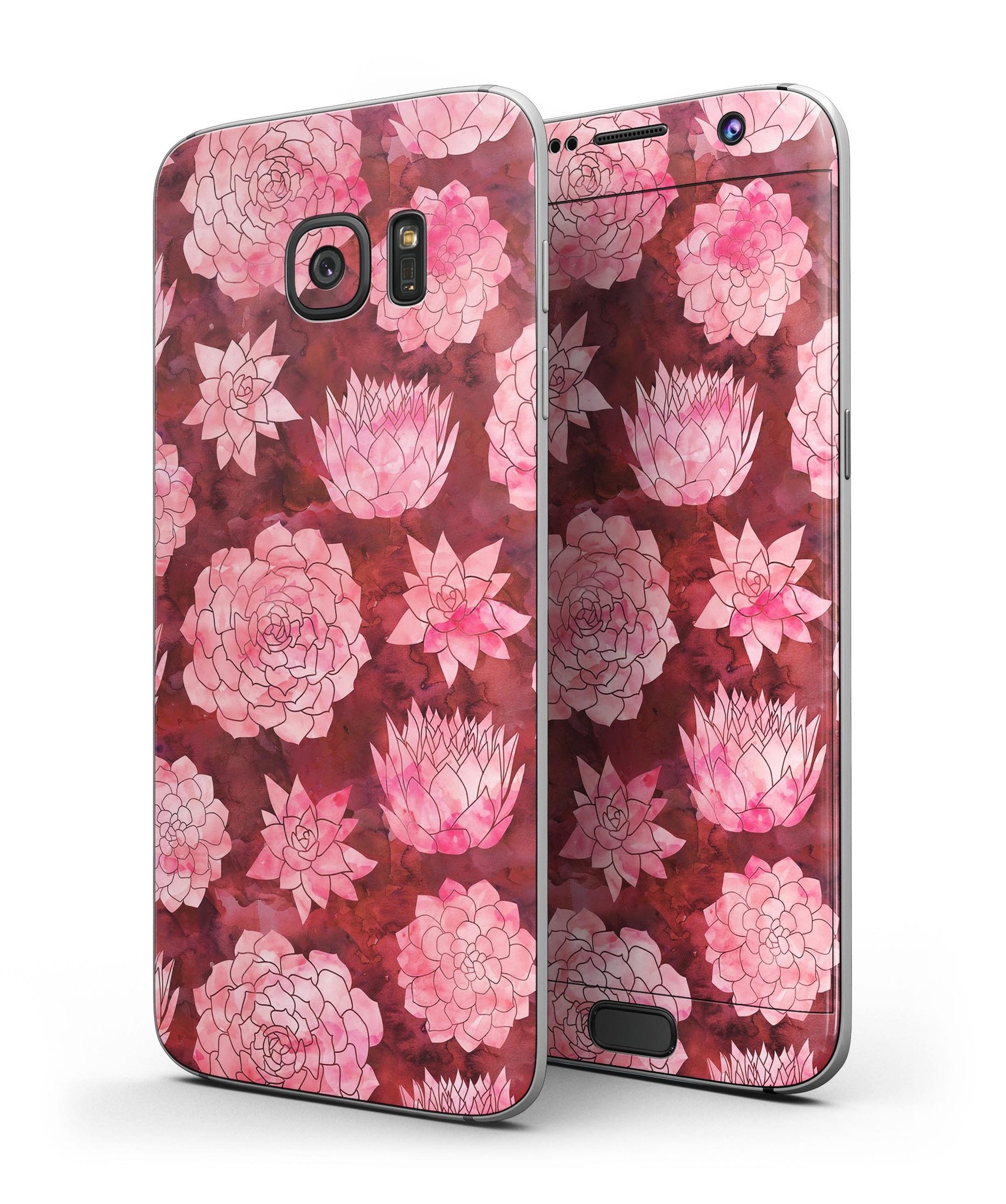 Red Floral Succulents skin kit for Samsung Galaxy S7, showcasing vibrant floral design and premium vinyl material.