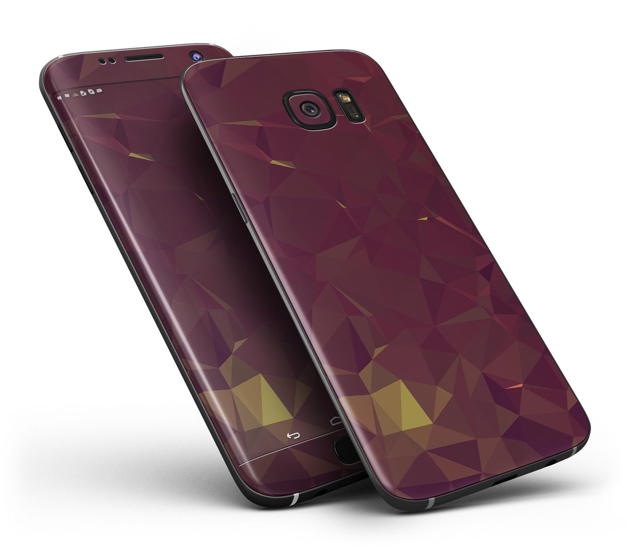 Red Geometric V13 Full Body Skin-Kit for Samsung Galaxy S7 and S7 Edge, showcasing vibrant geometric patterns and premium vinyl material.