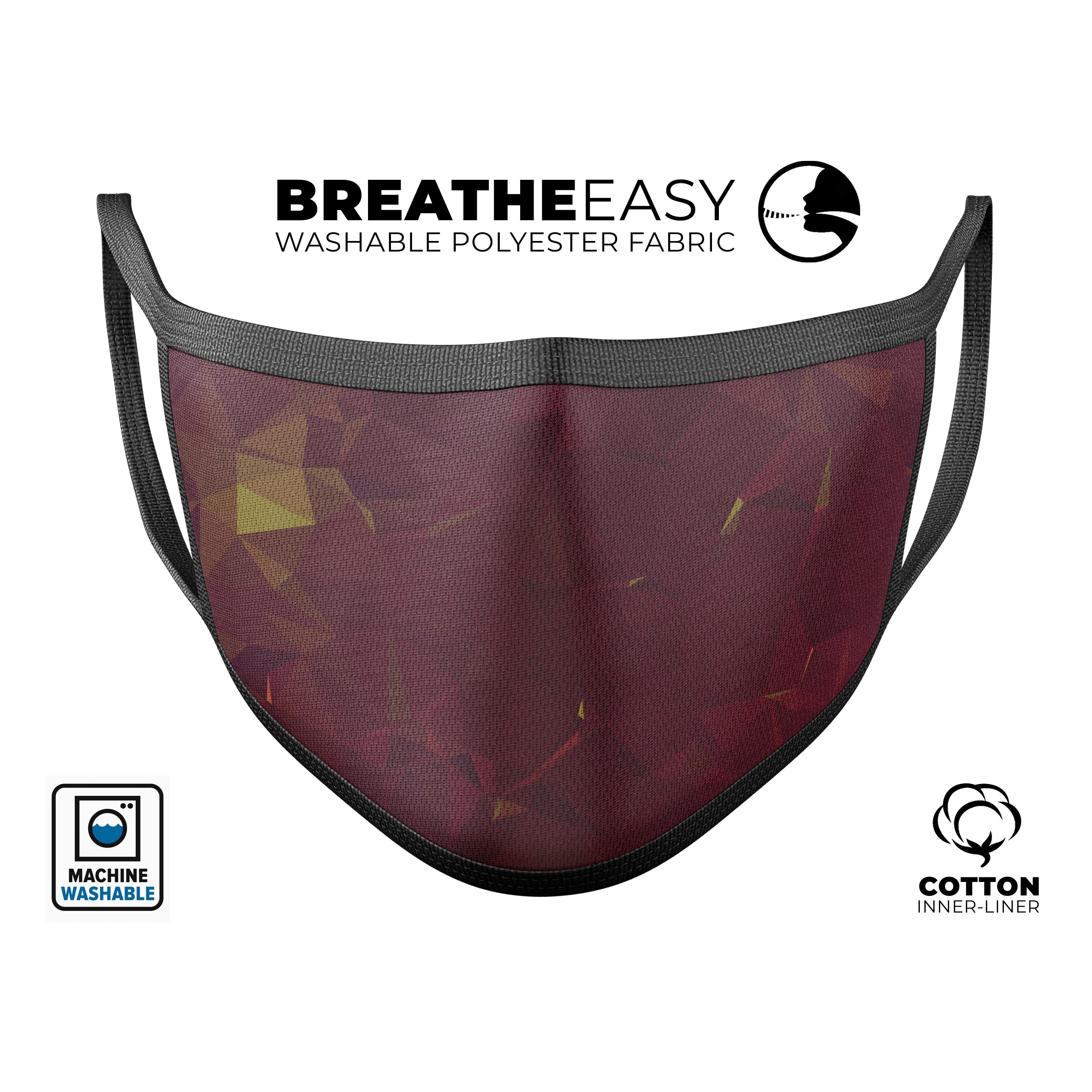 Red Geometric V13 mouth cover, unisex anti-dust cotton mask with adjustable ear loops, made in the USA.