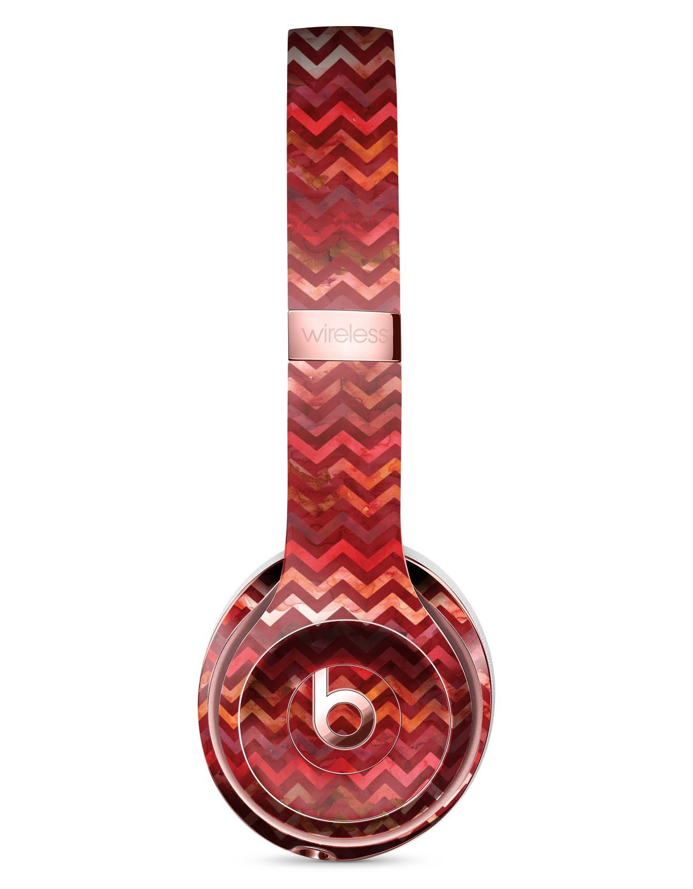 Red Multi Watercolor Chevron Full-Body Skin Kit for Beats by Dre Solo 3 Wireless Headphones, showcasing vibrant colors and precise cut.