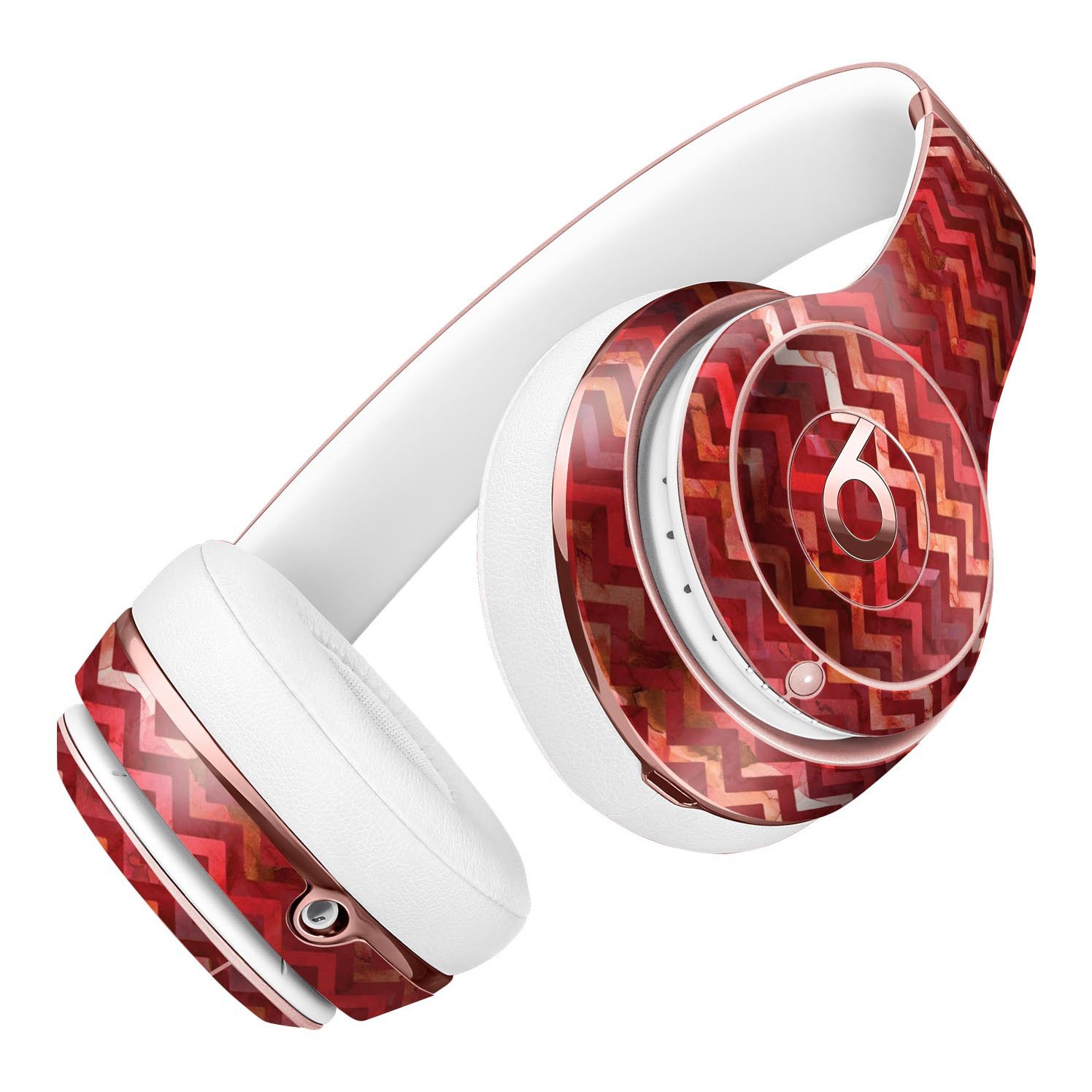 Red Multi Watercolor Chevron Full-Body Skin Kit for Beats by Dre Solo 3 Wireless Headphones, showcasing vibrant colors and precise cut.