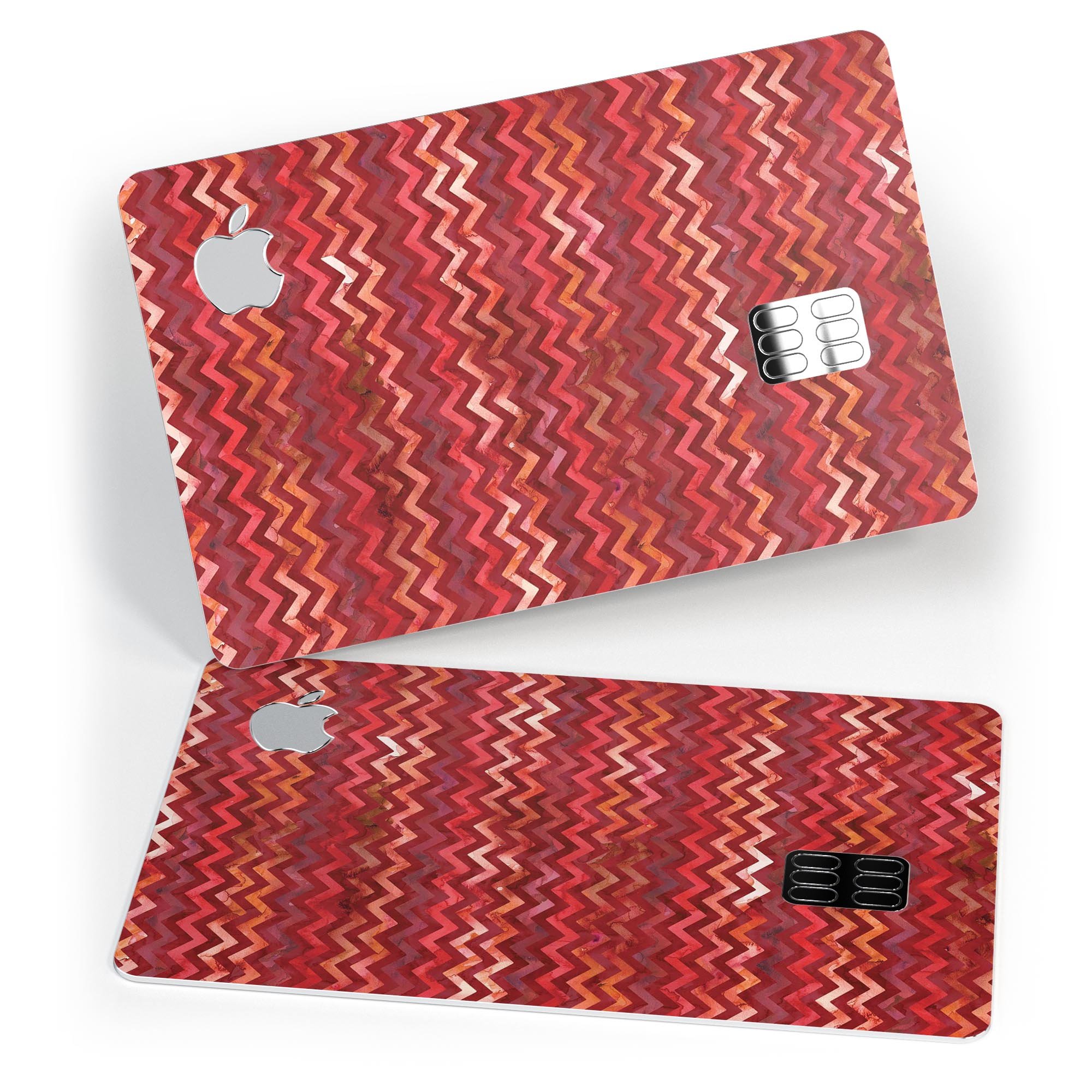 Red Multi Watercolor Chevron decal skin for Apple Card, showcasing vibrant colors and a protective design.