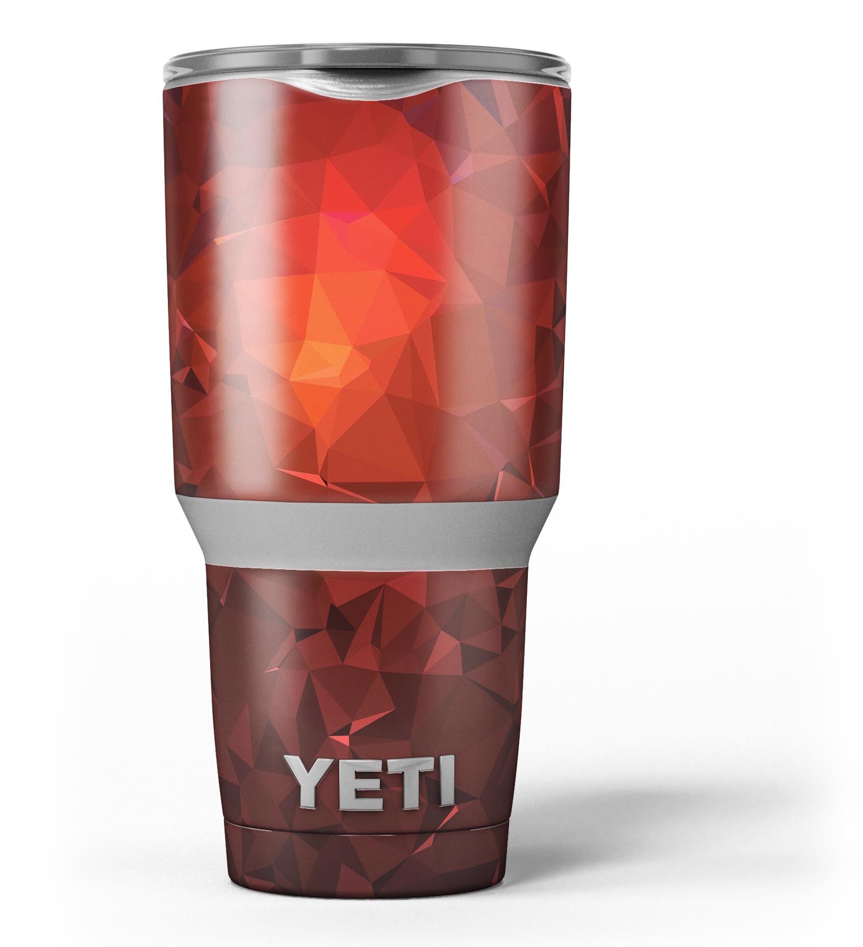 Red Orange Geometric V13 skin decal vinyl wrap kit for Yeti Coolers, showcasing vibrant geometric patterns and premium quality.