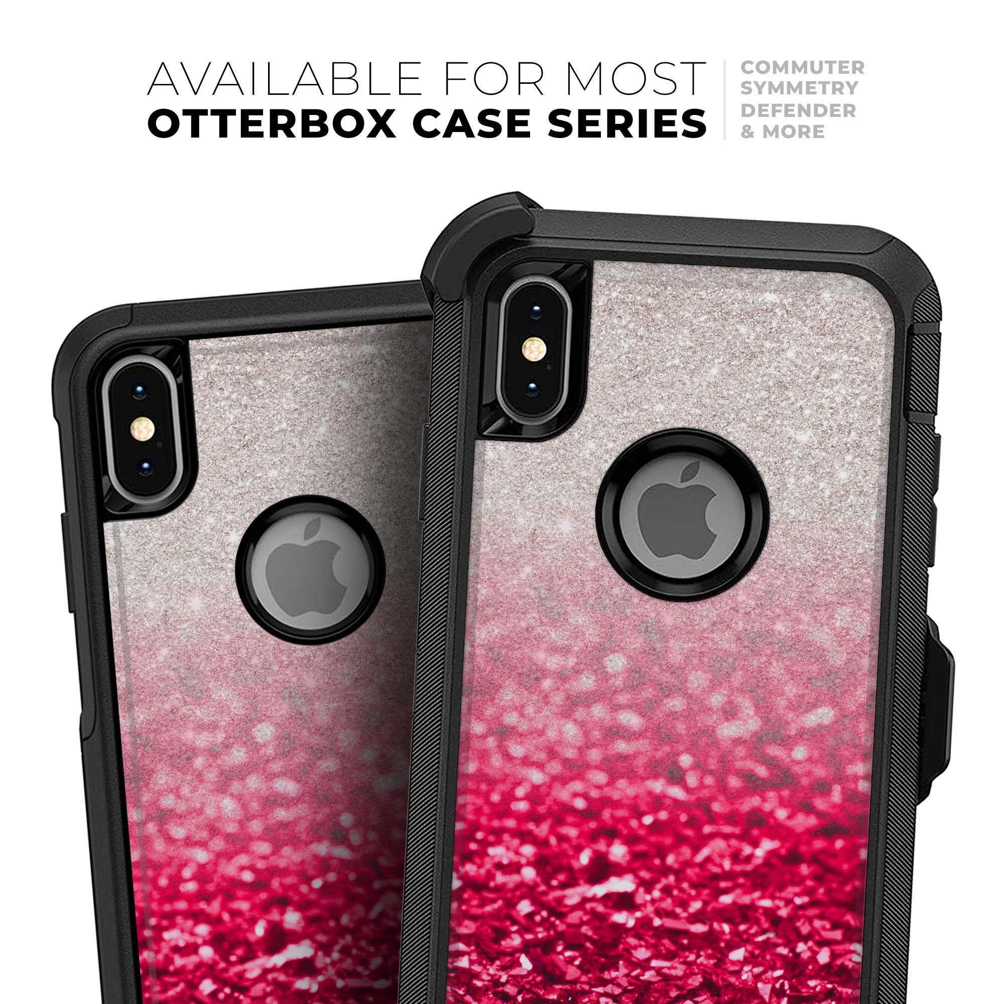 Red and silver glimmer fade skin kit for iPhone OtterBox cases, showcasing vibrant colors and sleek design.