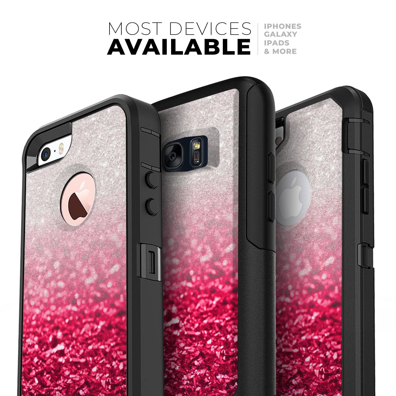 Red and silver glimmer fade skin kit for iPhone OtterBox cases, showcasing vibrant colors and sleek design.
