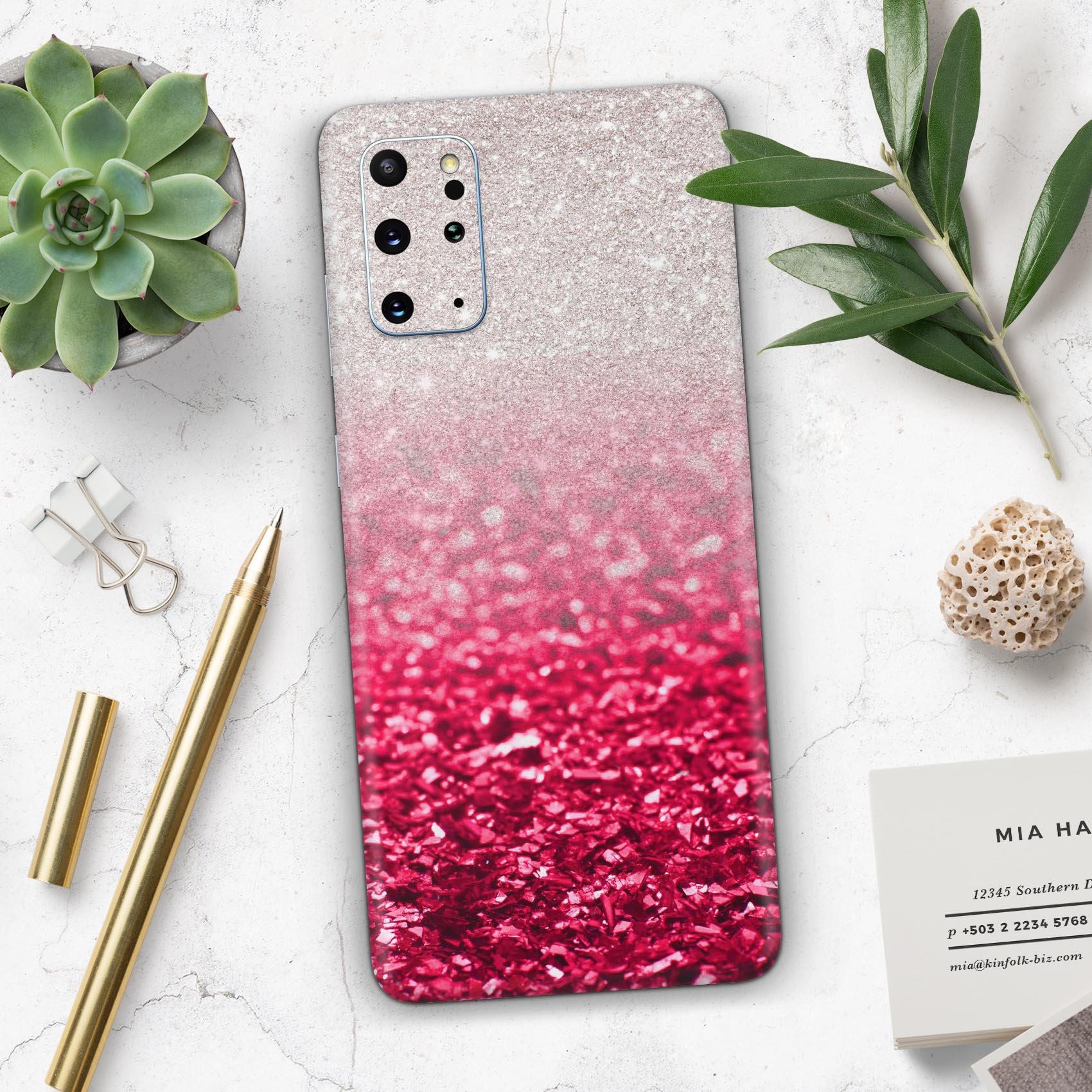 Red and silver glimmer fade skin kit for Samsung Galaxy S-Series, showcasing a stylish design that enhances device appearance.