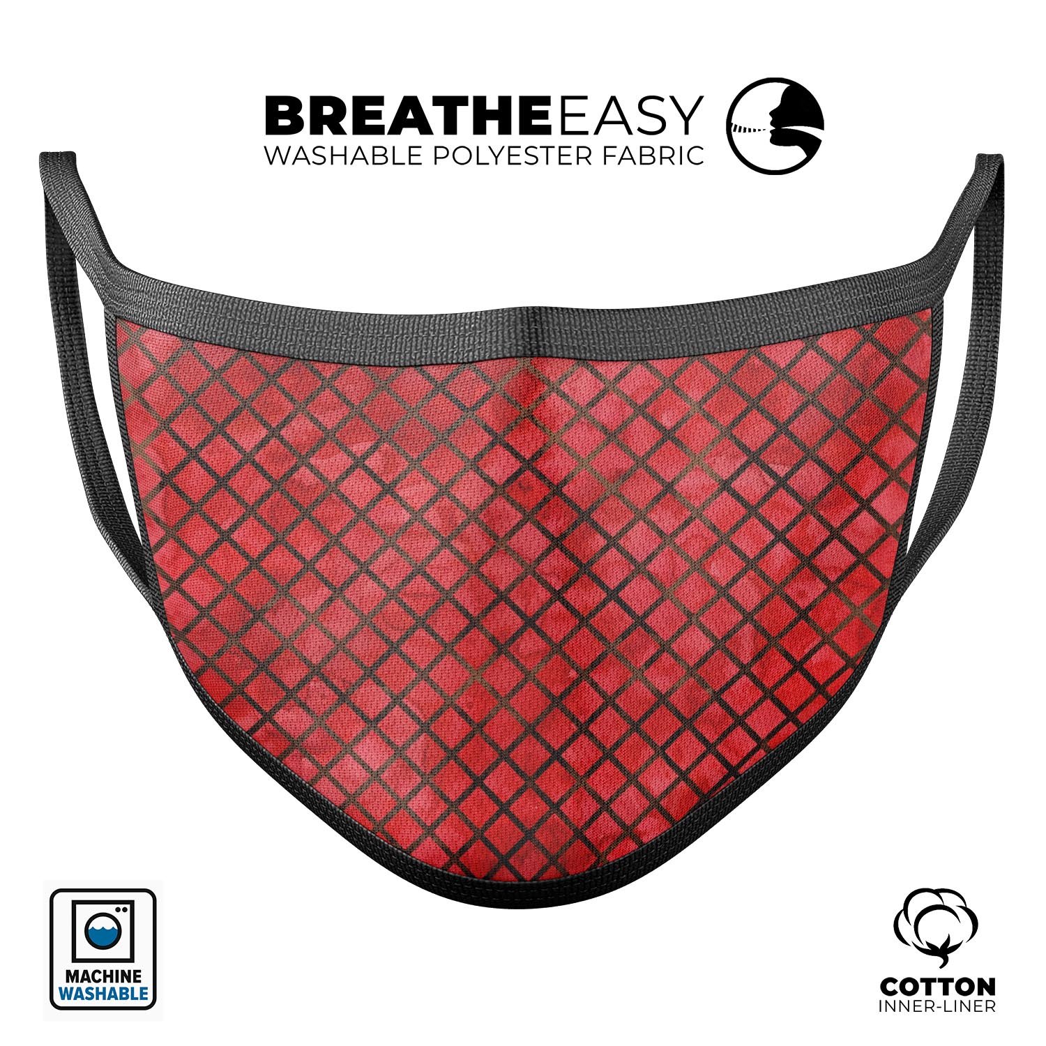 Red Watercolor Diamond Pattern mouth cover, showcasing a vibrant design with adjustable ear loops for a comfortable fit.