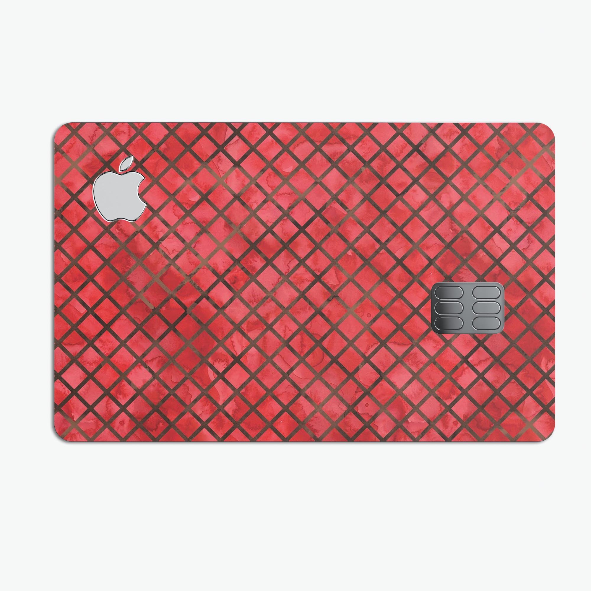 Red Watercolor Diamond Pattern skin decal for Apple Card, showcasing vibrant colors and intricate design.