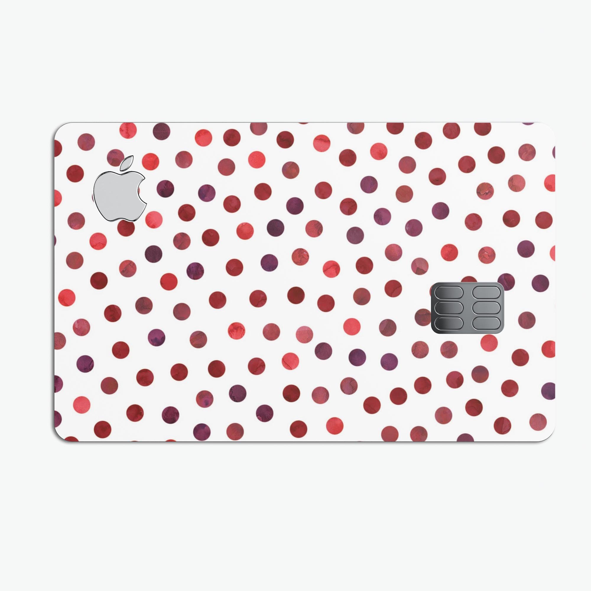 Red Watercolor Dots skin decal for Apple Card, showcasing vibrant colors and a protective design.
