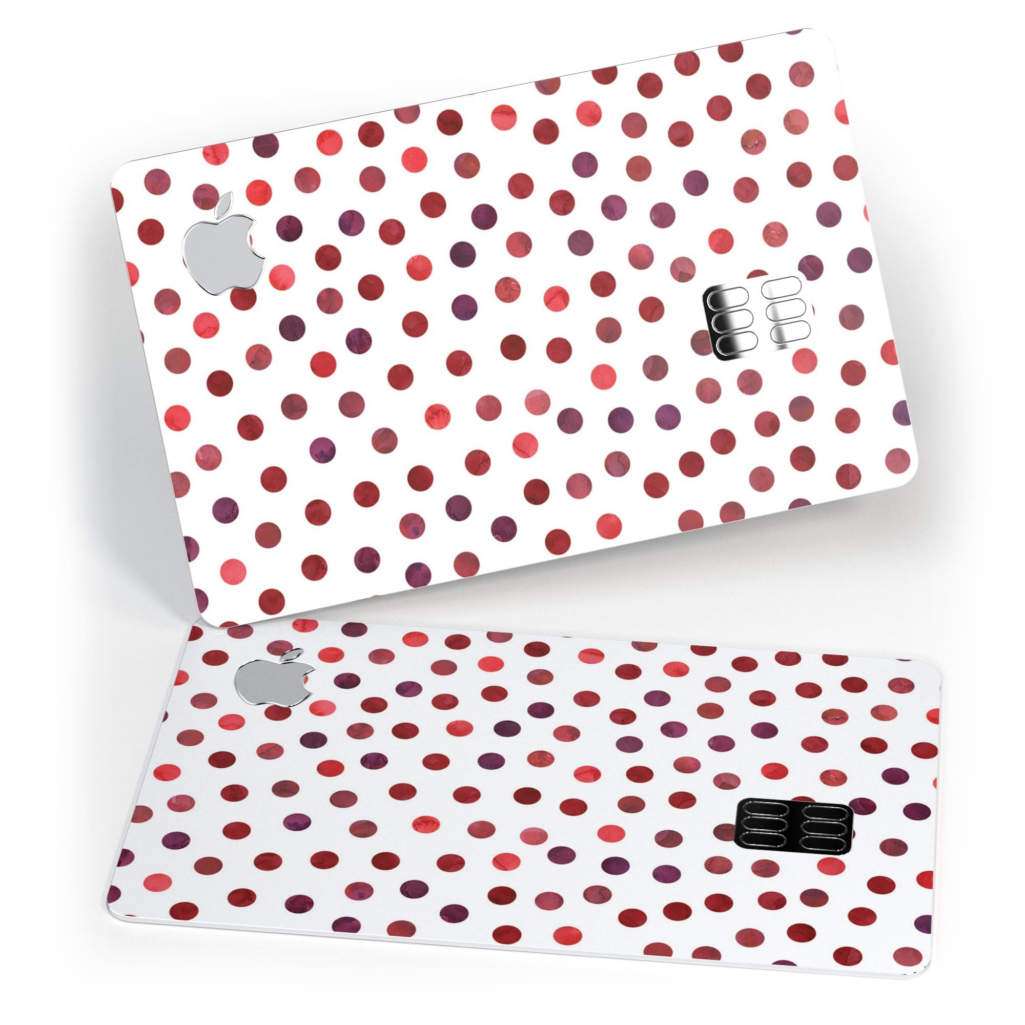 Red Watercolor Dots skin decal for Apple Card, showcasing vibrant colors and a protective design.