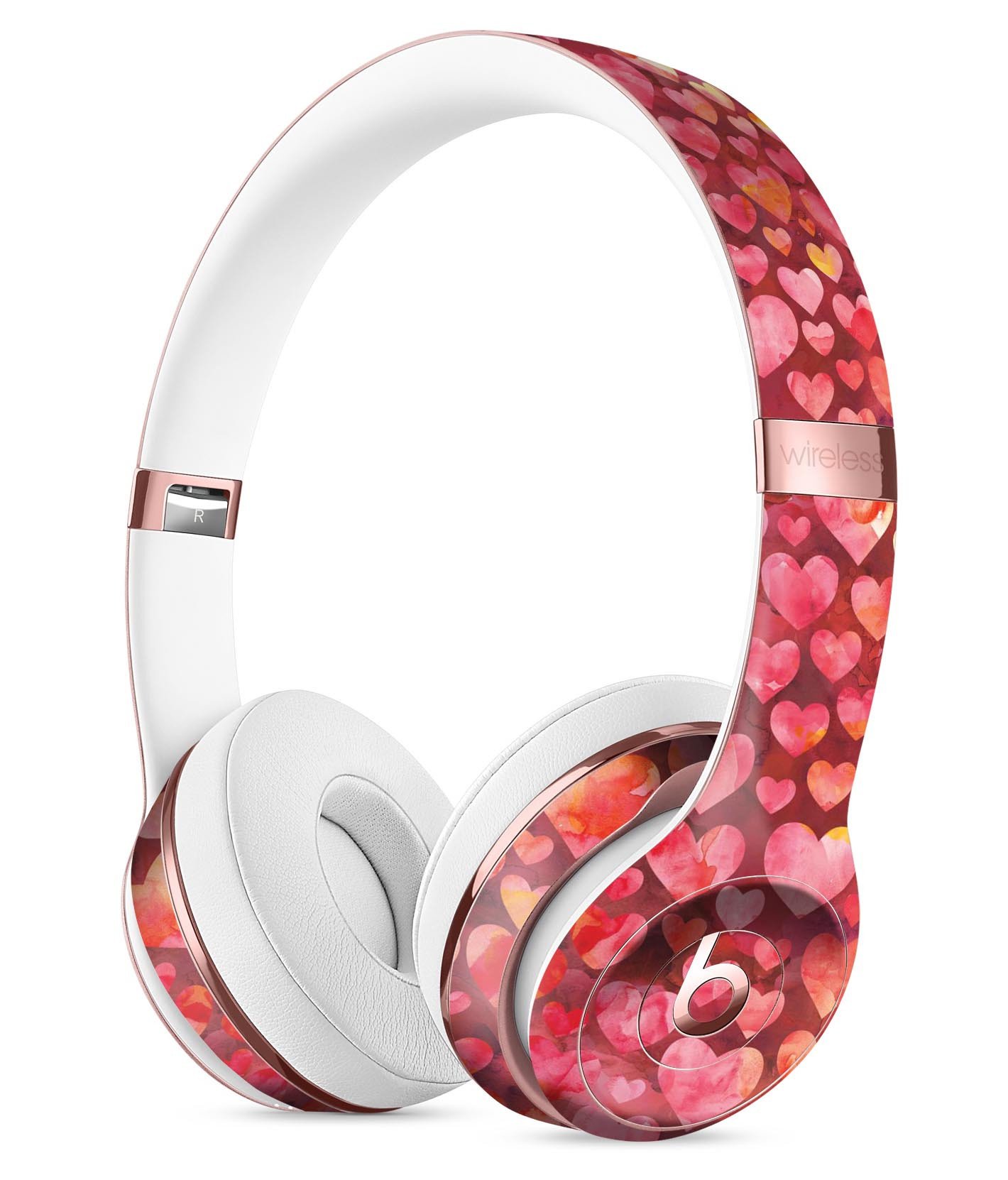 Red Watercolor Hearts Full-Body Skin Kit for Beats by Dre Solo 3, showcasing vibrant colors and artistic design.