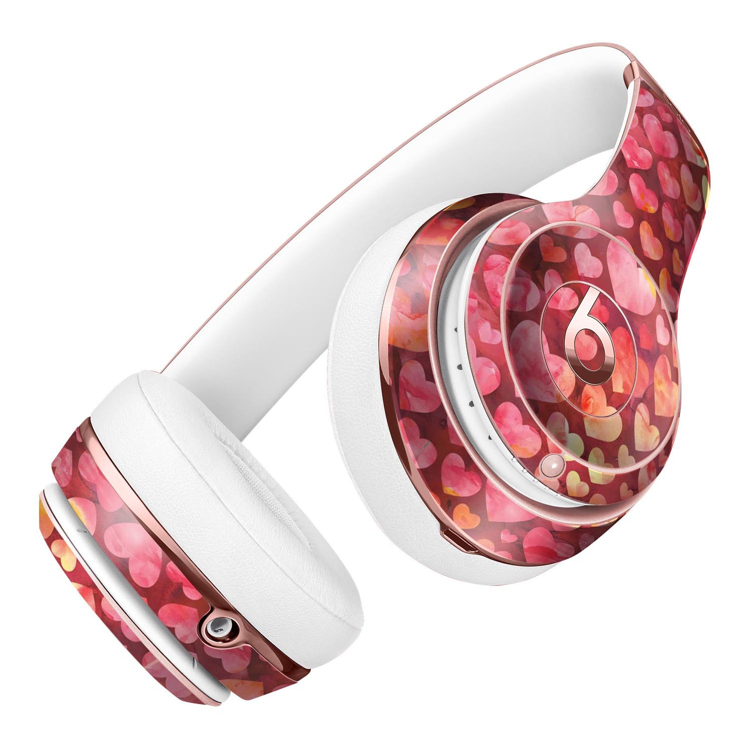 Red Watercolor Hearts Full-Body Skin Kit for Beats by Dre Solo 3, showcasing vibrant colors and artistic design.