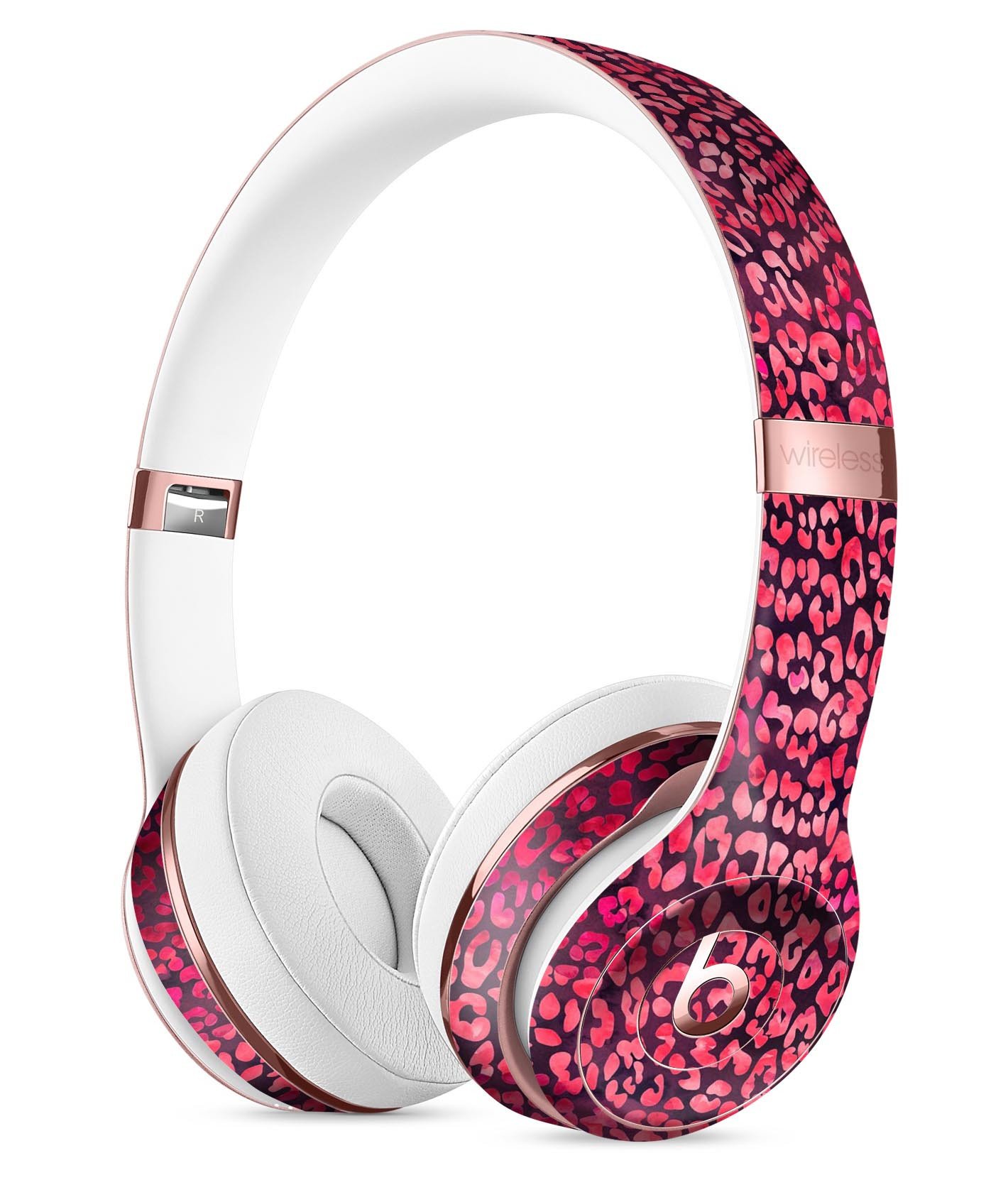 Red Watercolor Leopard Pattern Skin Kit for Beats by Dre Solo 3 Wireless Headphones, showcasing vibrant colors and stylish design.
