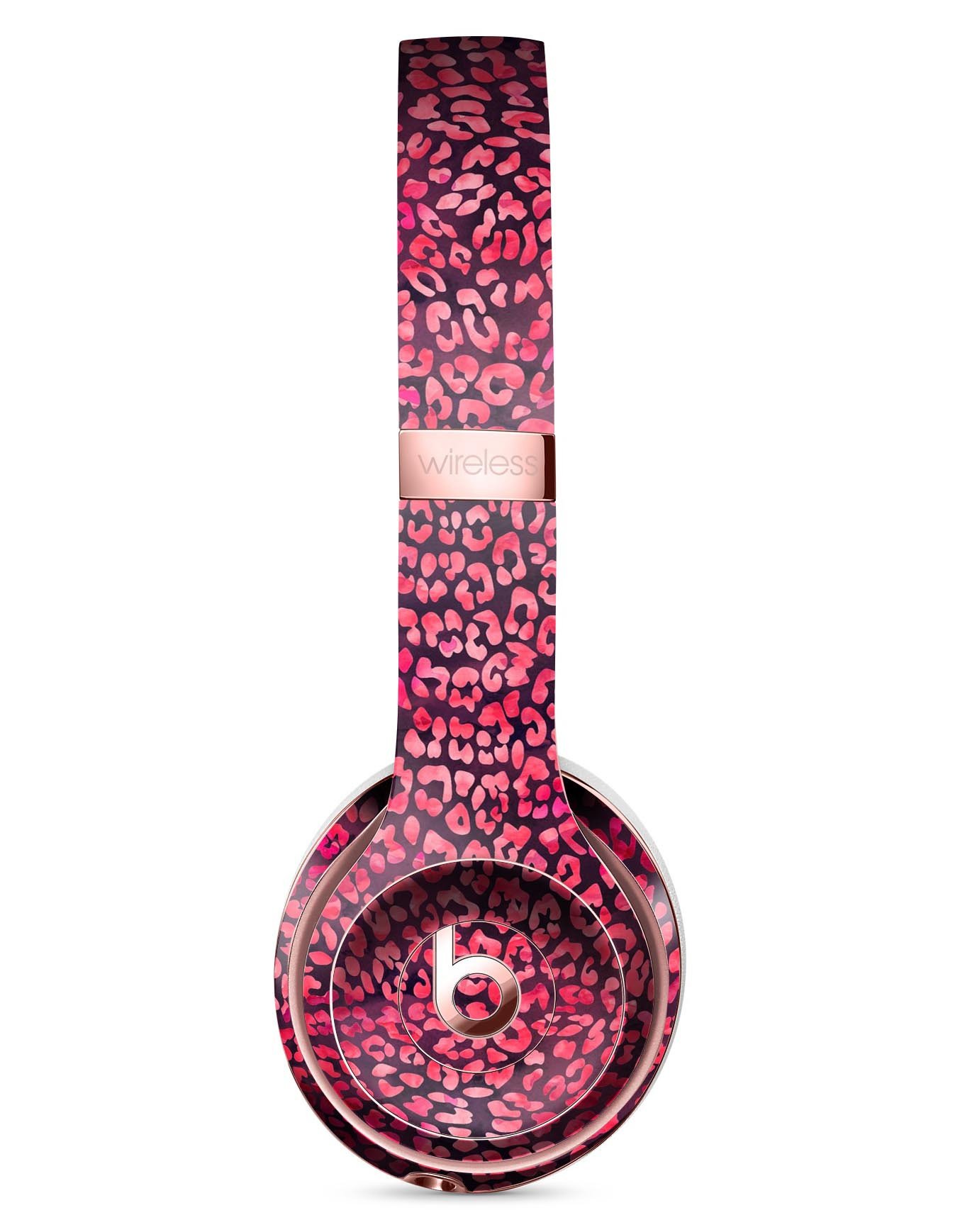 Red Watercolor Leopard Pattern Skin Kit for Beats by Dre Solo 3 Wireless Headphones, showcasing vibrant colors and stylish design.