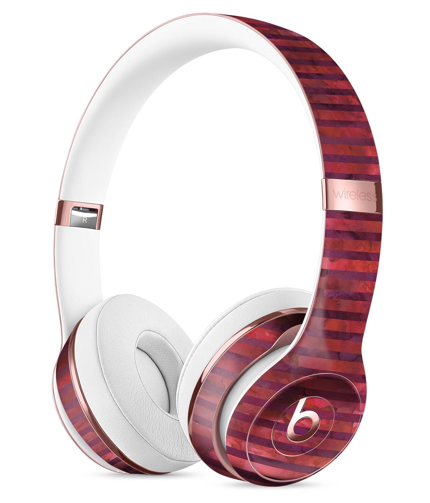 Red Watercolor Stripes Full-Body Skin Kit for Beats by Dre Solo 3, showcasing vibrant colors and precise cut for a perfect fit.
