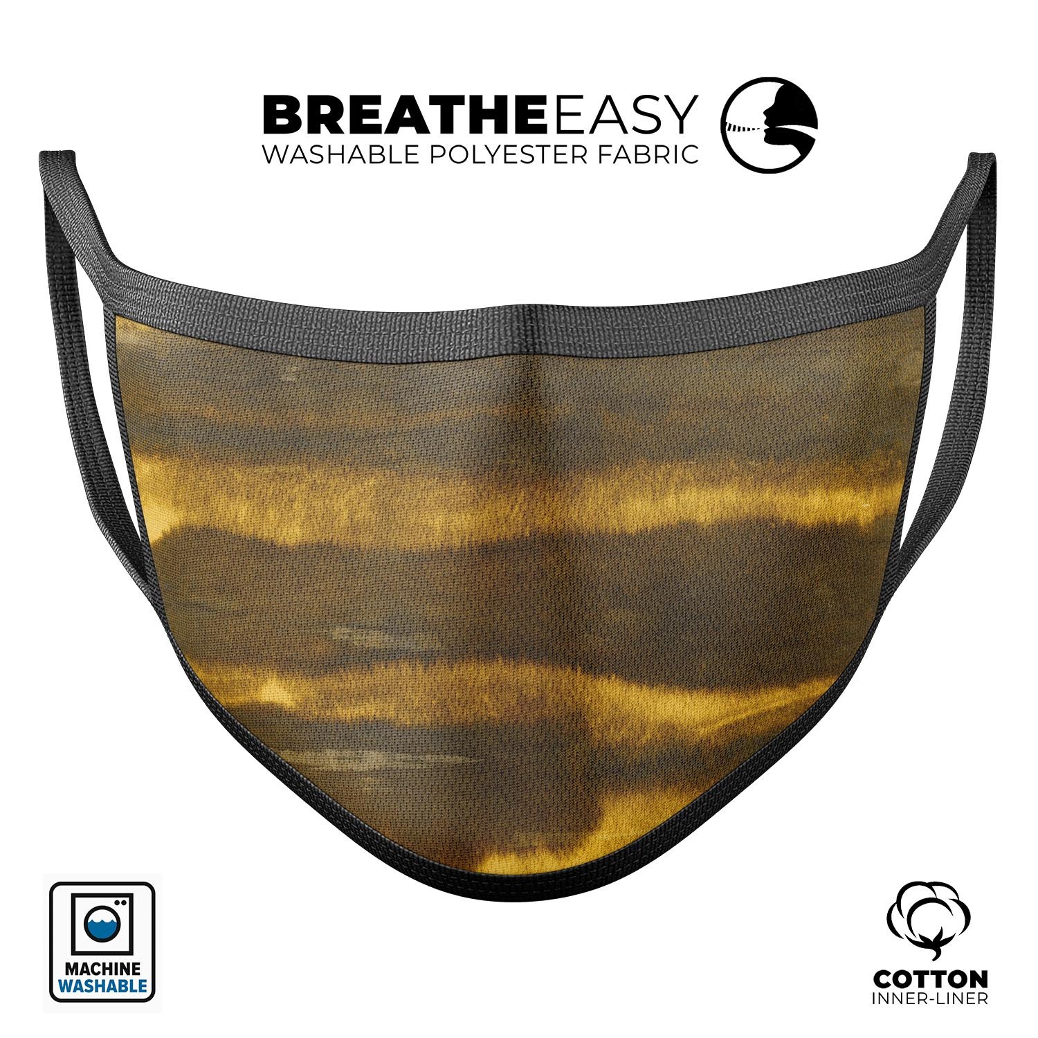 Reflective Golden Forest mouth cover, a unisex anti-dust mask made in the USA, featuring a vibrant design and adjustable ear loops.