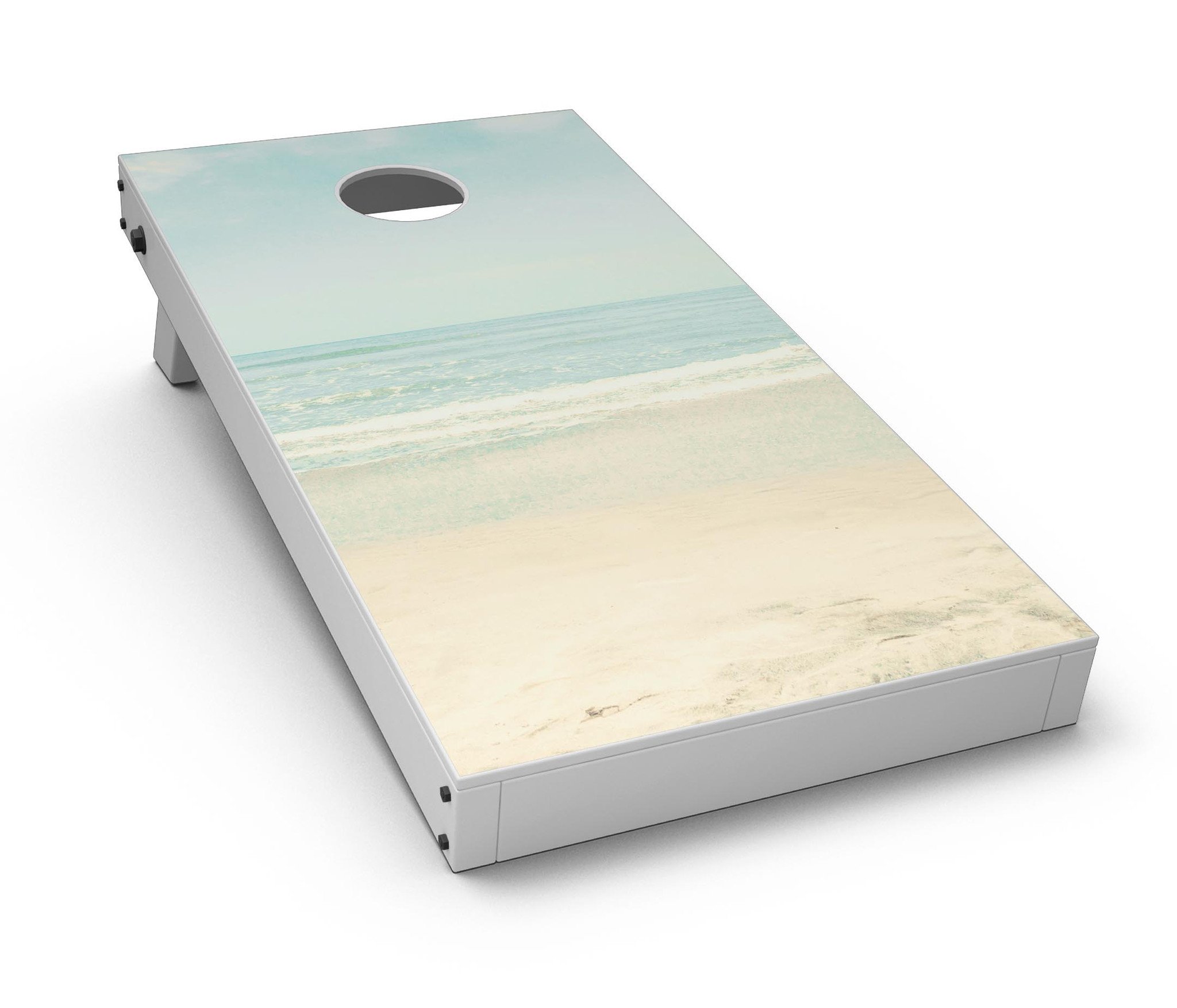 Relaxed Beach CornHole Board Skin Decal Kit featuring vibrant beach-themed designs, perfect for customizing Cornhole boards.