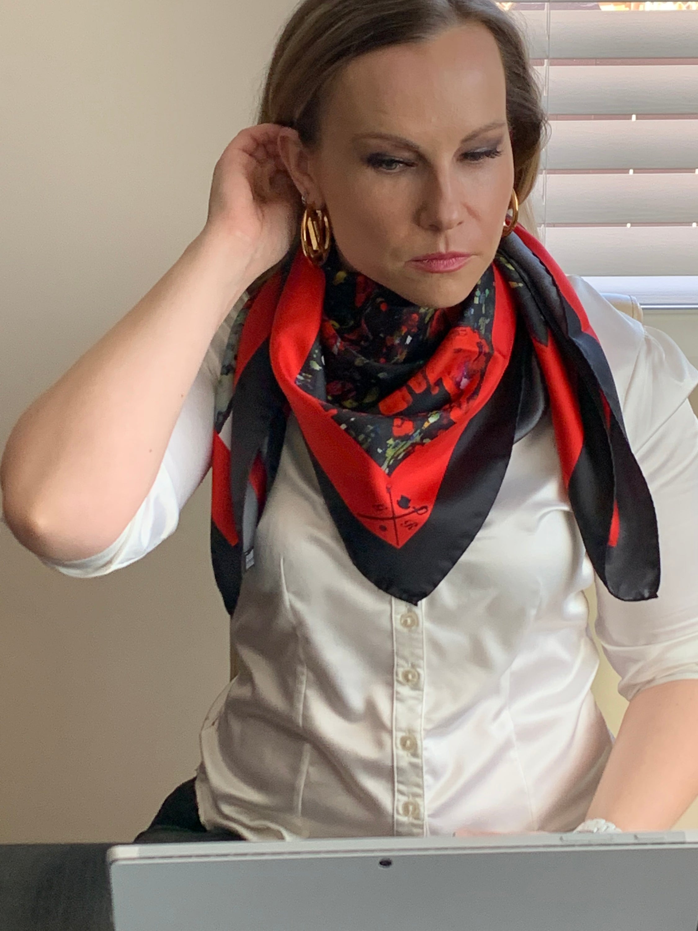 Elegant Remember The Fallen Ladies Scarf made of 100% Italian silk, featuring a tribute design honoring Armed Forces sacrifices.