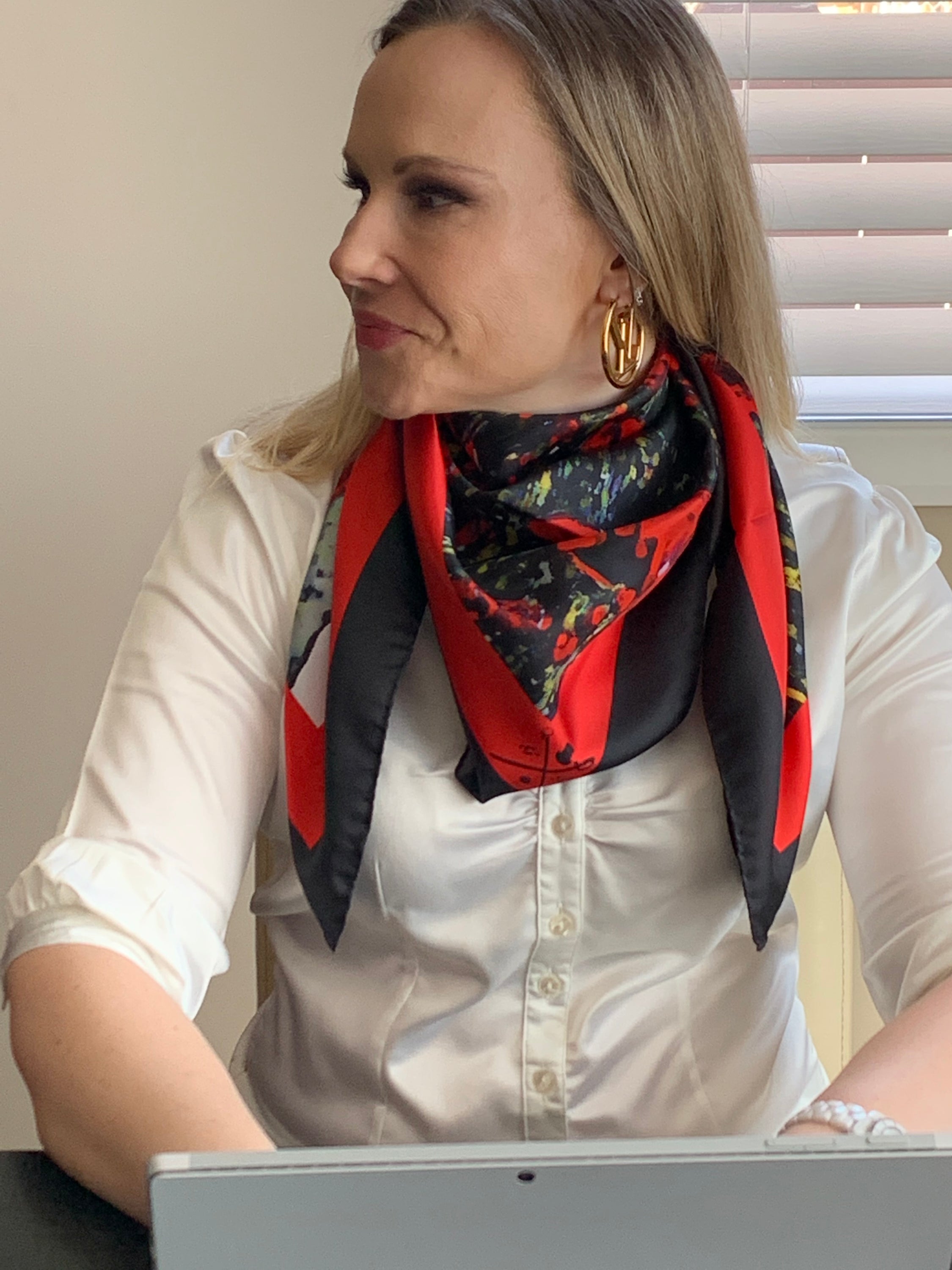 Elegant Remember The Fallen Ladies Scarf made of 100% Italian silk, featuring a tribute design honoring Armed Forces sacrifices.