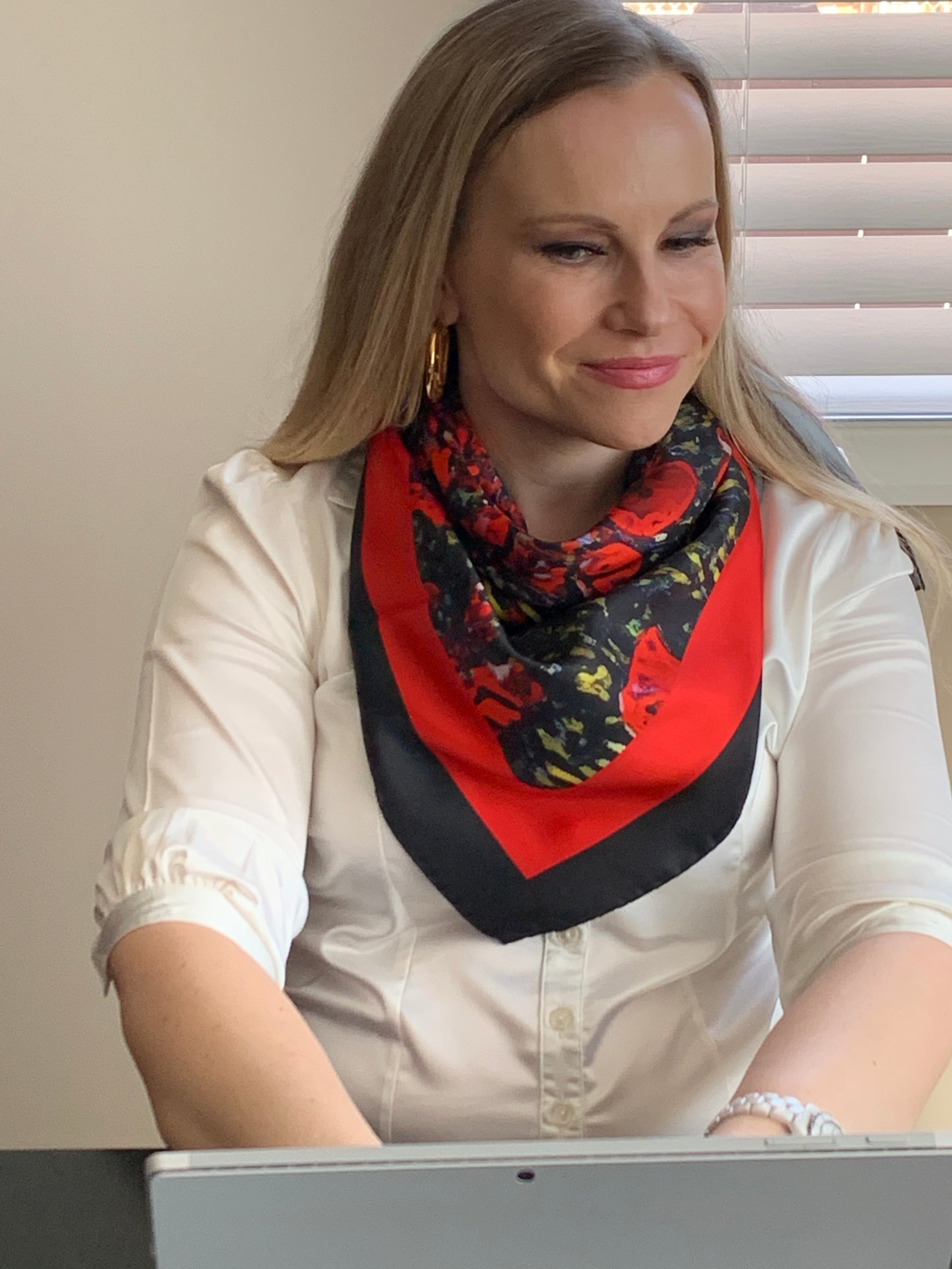 Elegant Remember The Fallen Ladies Scarf made of 100% Italian silk, featuring a tribute design honoring Armed Forces sacrifices.