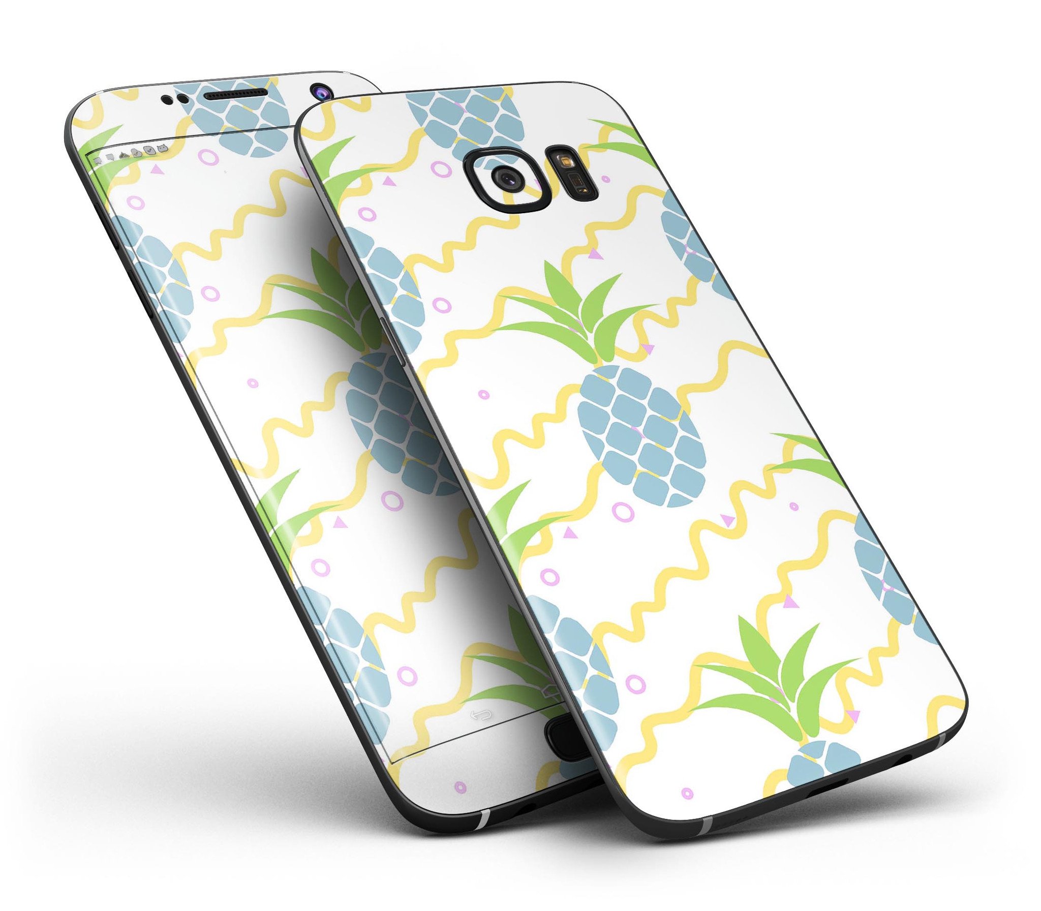 Retro Blue Pineapples Full Body Skin-Kit for Samsung Galaxy S7, showcasing vibrant pineapple design on premium vinyl.