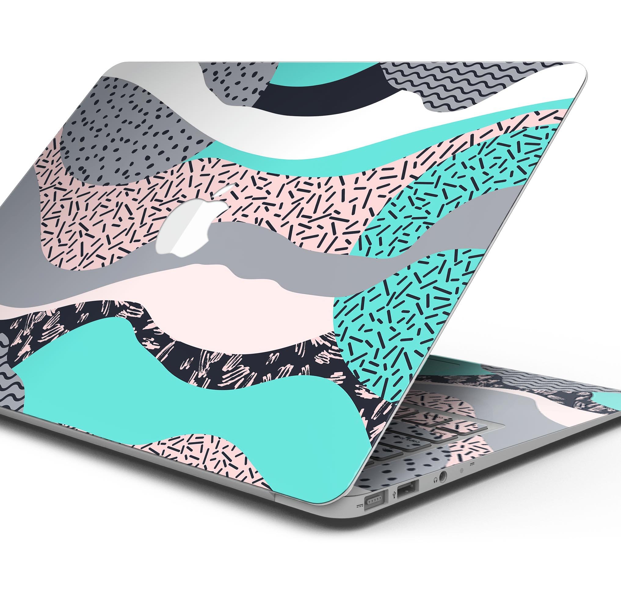Retro Summer Mint and Coral Skin Decal Wrap Kit for MacBook, showcasing vibrant colors and stylish design.