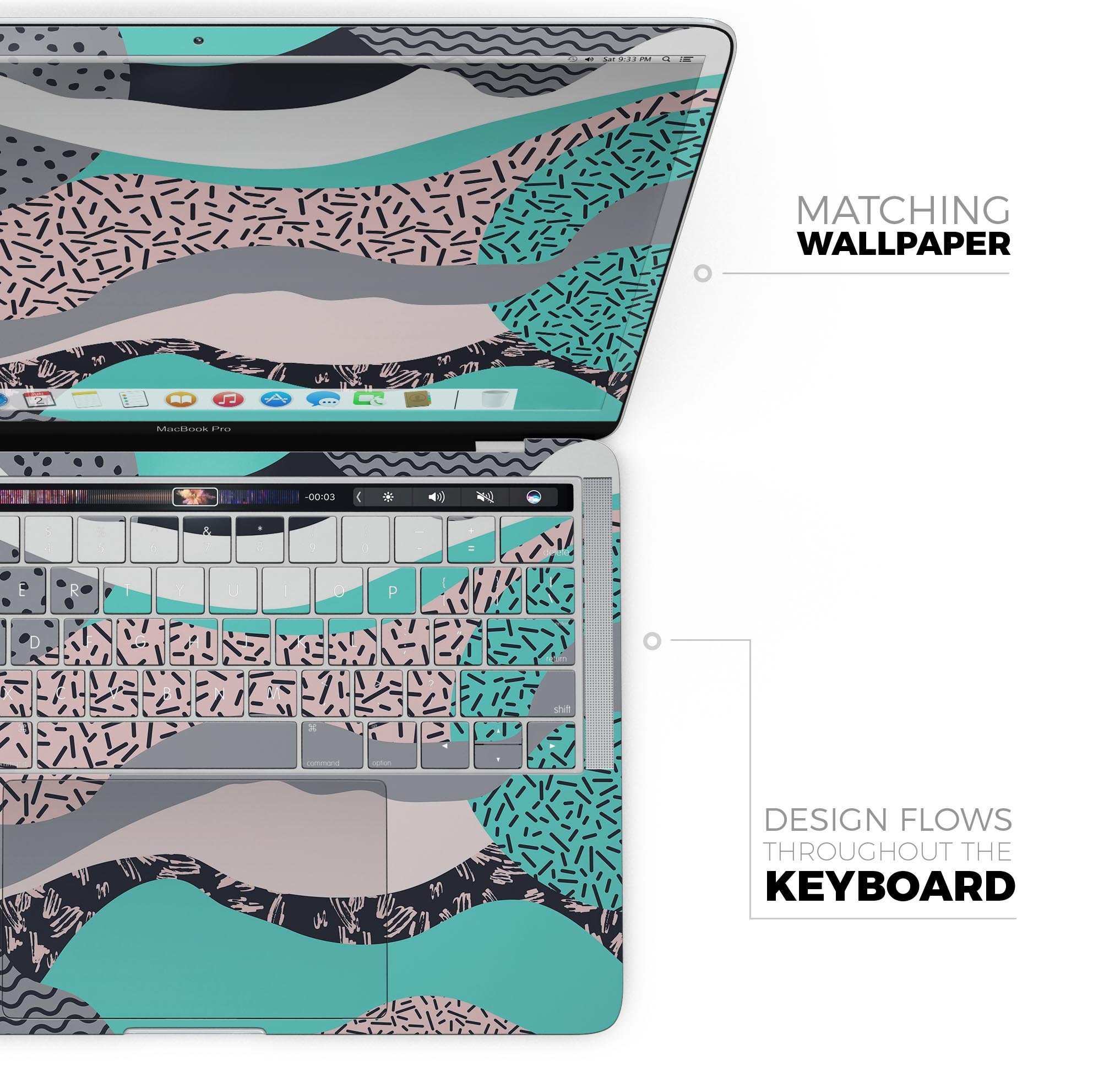 Retro Summer Mint and Coral Skin Decal Wrap Kit for MacBook, showcasing vibrant colors and stylish design.