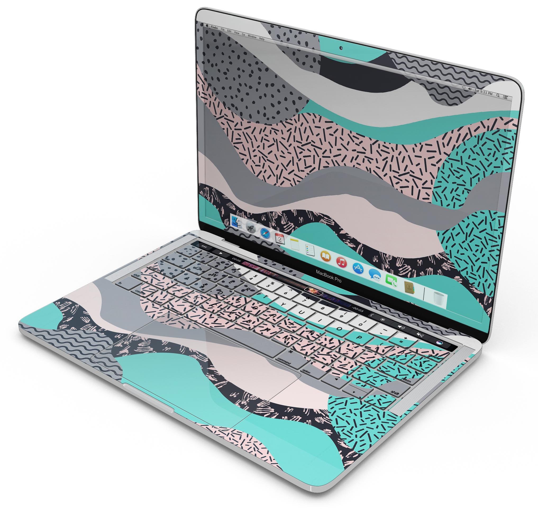 Retro Summer Mint and Coral Skin Decal Wrap Kit for MacBook, showcasing vibrant colors and stylish design.