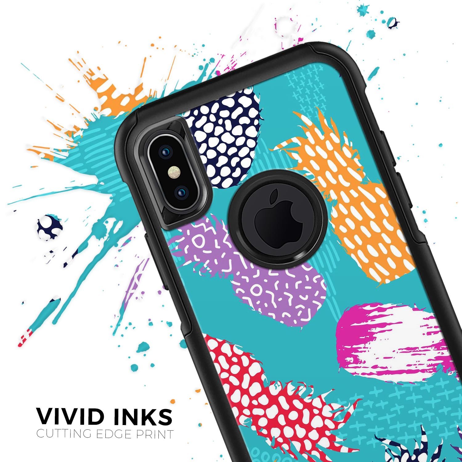 Retro Summer Pineapple Skin Kit for iPhone OtterBox Cases featuring vibrant tropical design and premium 3M materials.