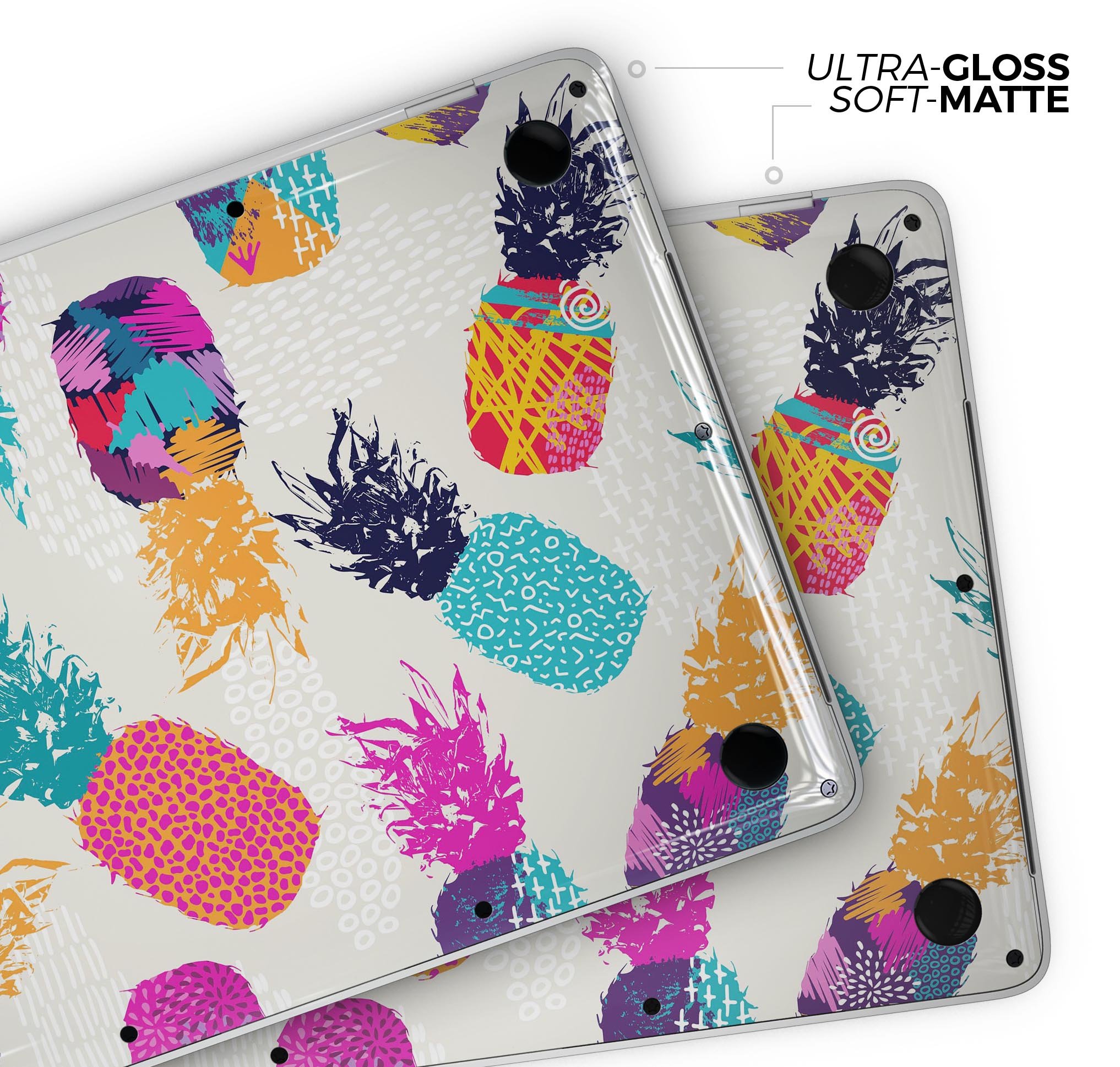 Retro Summer Pineapple skin decal wrap kit for MacBook, featuring vibrant pineapple design and premium vinyl material.