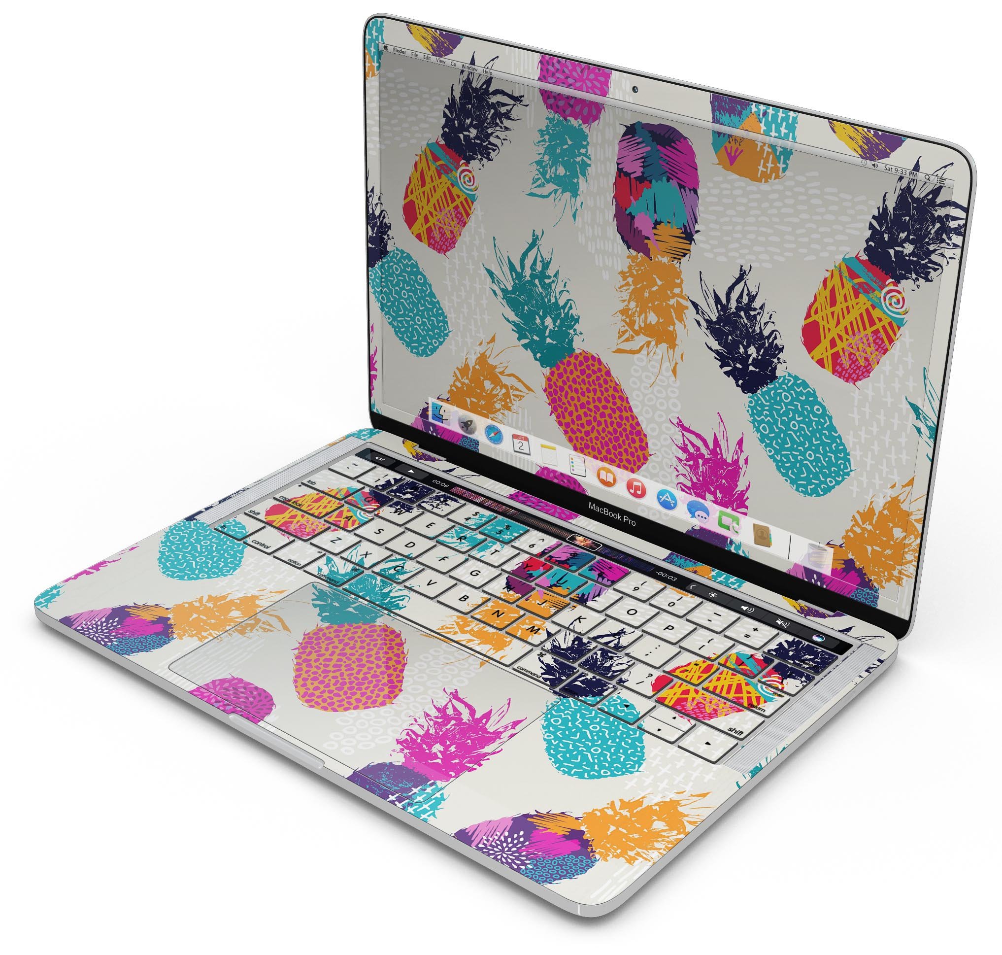 Retro Summer Pineapple skin decal wrap kit for MacBook, featuring vibrant pineapple design and premium vinyl material.