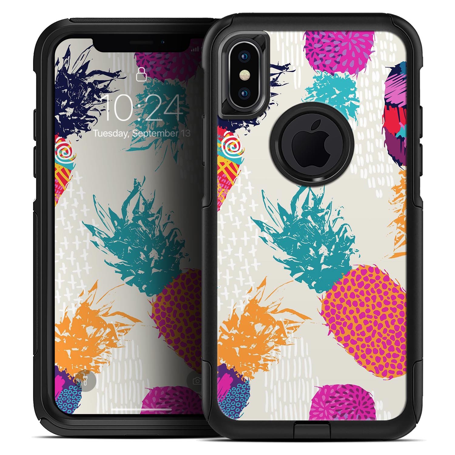 Retro Summer Pineapple v2 Skin Kit for iPhone OtterBox Cases featuring vibrant pineapple design.