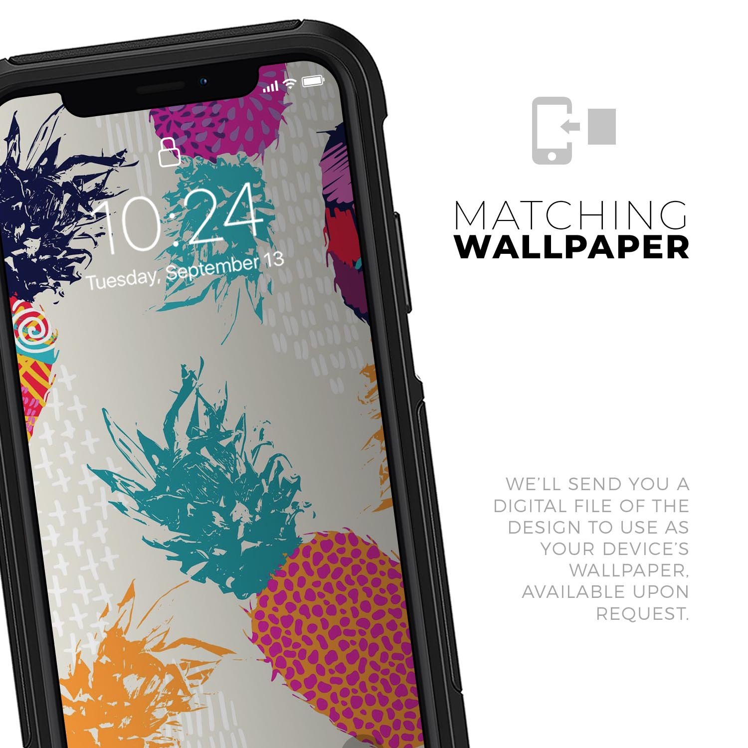 Retro Summer Pineapple v2 Skin Kit for iPhone OtterBox Cases featuring vibrant pineapple design.