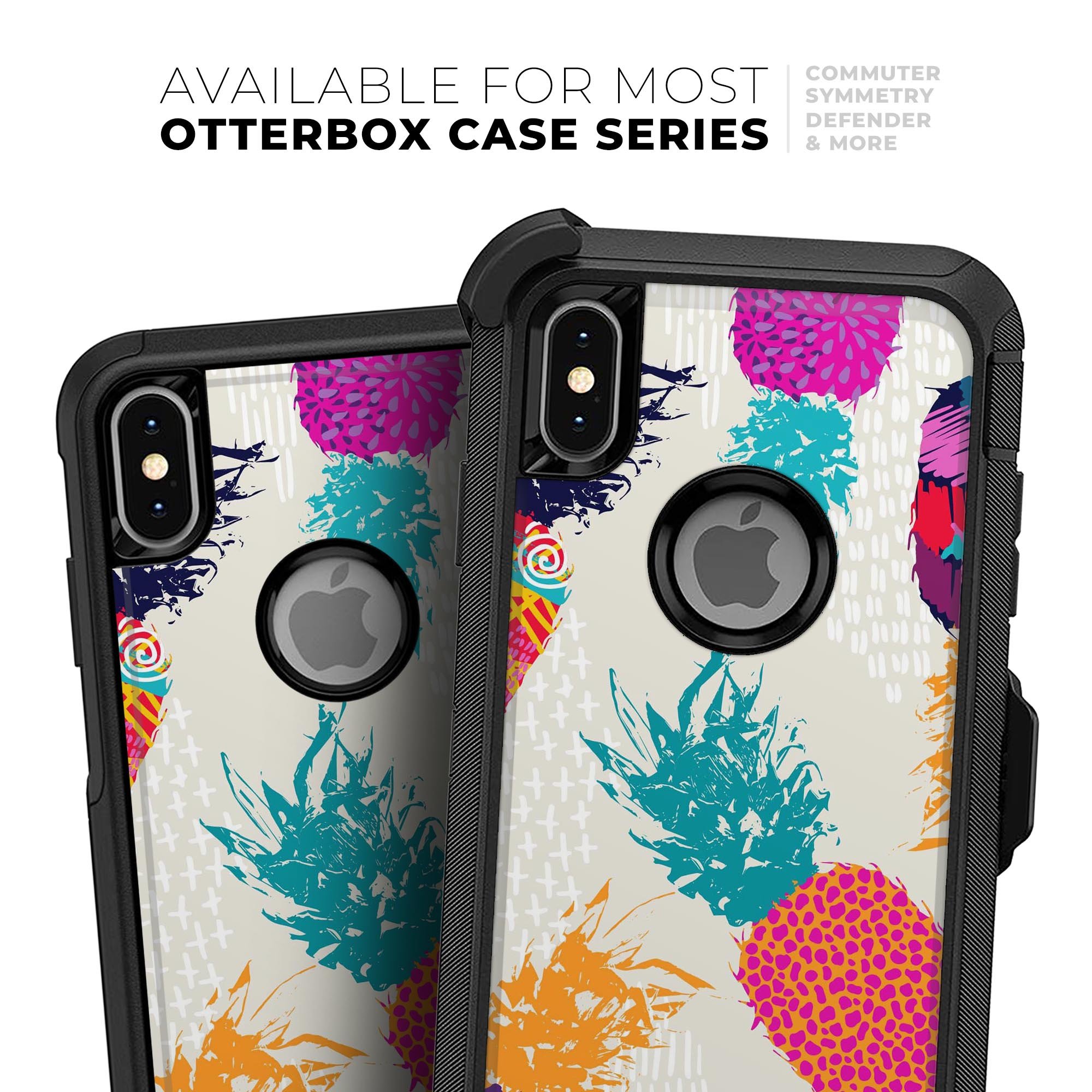 Retro Summer Pineapple v2 Skin Kit for iPhone OtterBox Cases featuring vibrant pineapple design.