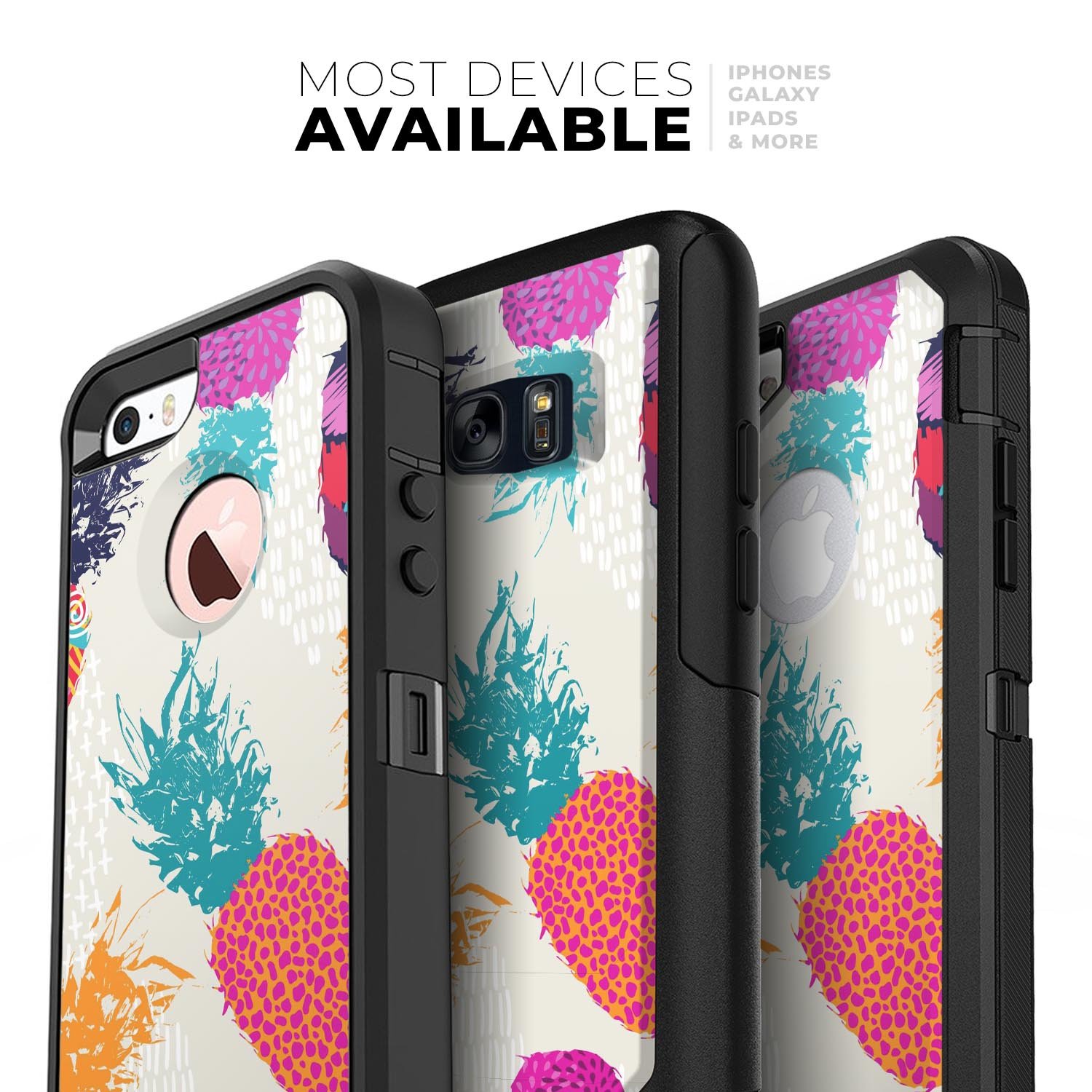 Retro Summer Pineapple v2 Skin Kit for iPhone OtterBox Cases featuring vibrant pineapple design.