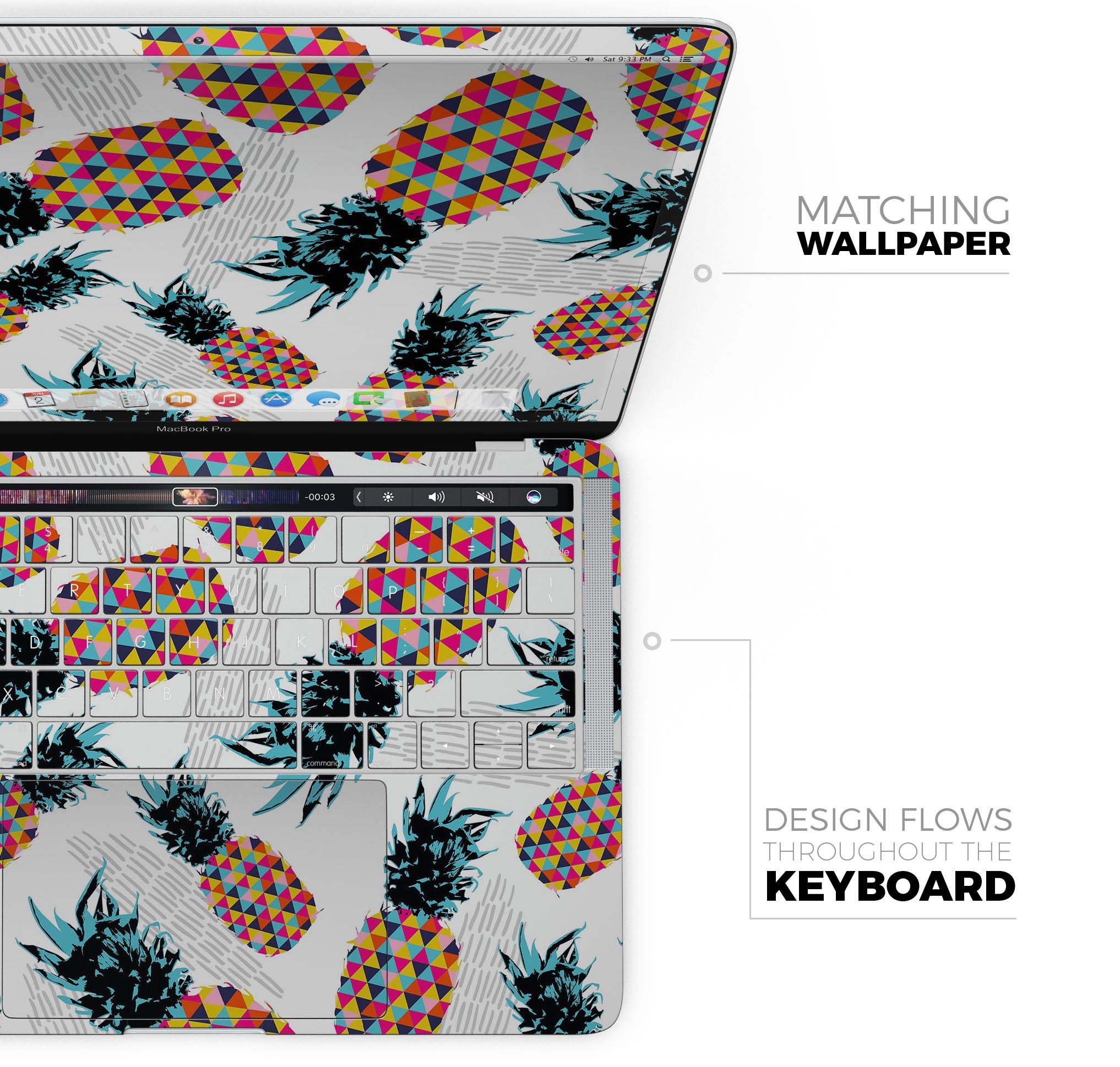 Retro Summer Pineapple skin decal wrap kit for MacBook, showcasing vibrant pineapple design on premium vinyl material.