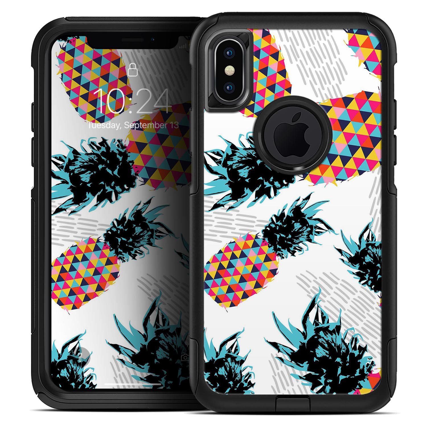 Retro Summer Pineapple v3 Skin Kit for iPhone OtterBox Cases featuring vibrant pineapple design.