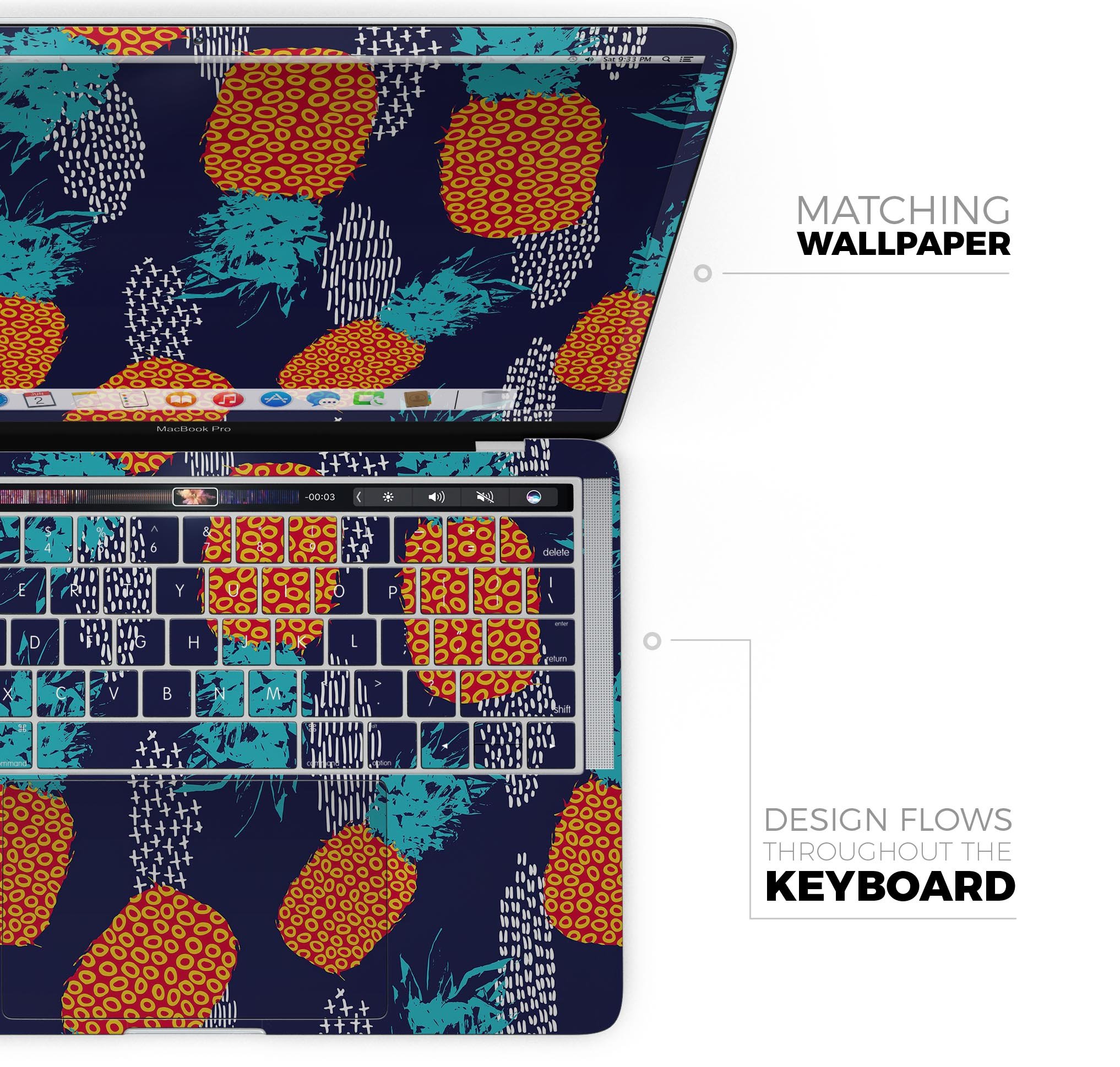 Retro Summer Pineapple skin decal wrap kit for MacBook, featuring vibrant pineapple design and premium vinyl material.