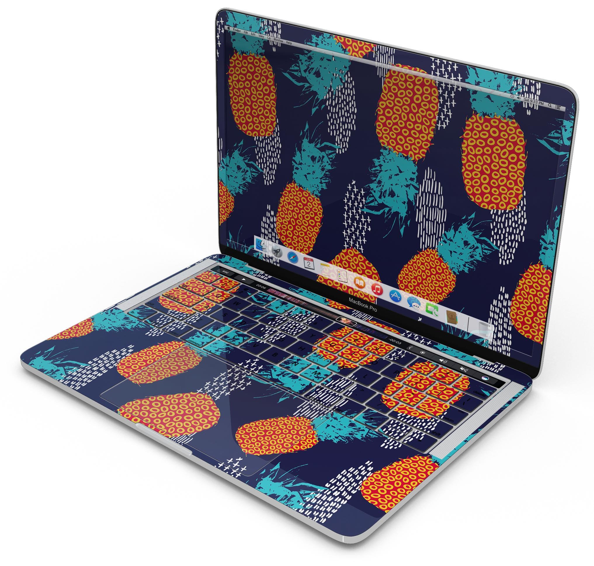 Retro Summer Pineapple skin decal wrap kit for MacBook, featuring vibrant pineapple design and premium vinyl material.