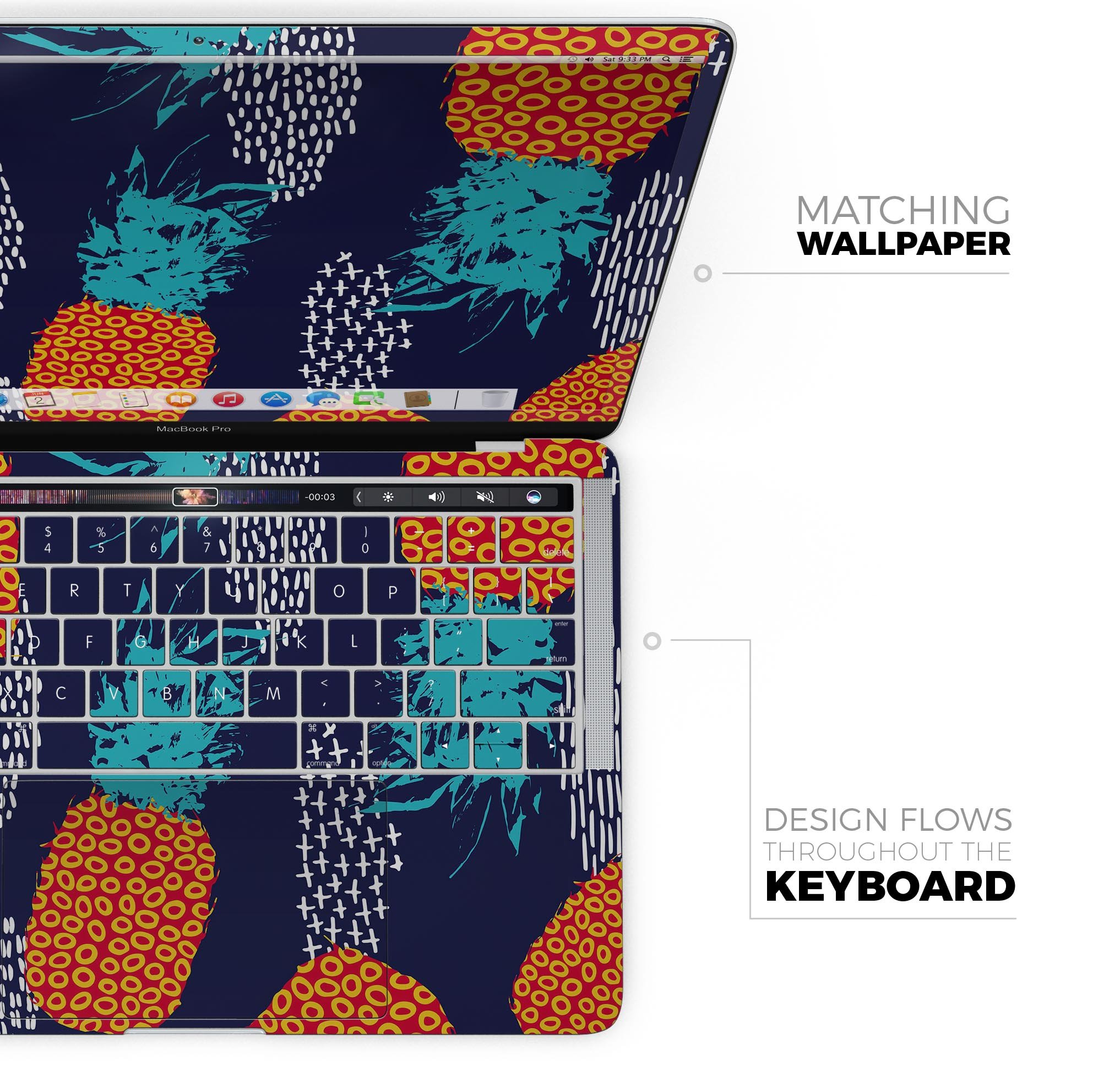 Retro Summer Pineapple skin decal wrap kit for MacBook, featuring a vibrant pineapple design on premium vinyl material.